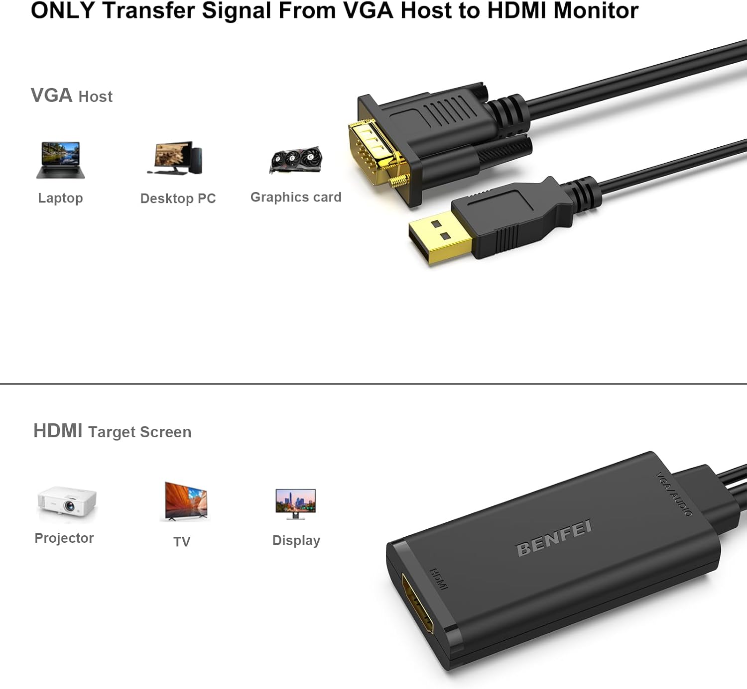 Thumbnail 2 de BENFEI Adattatore VGA a HDMI 1080P con audio 🎥