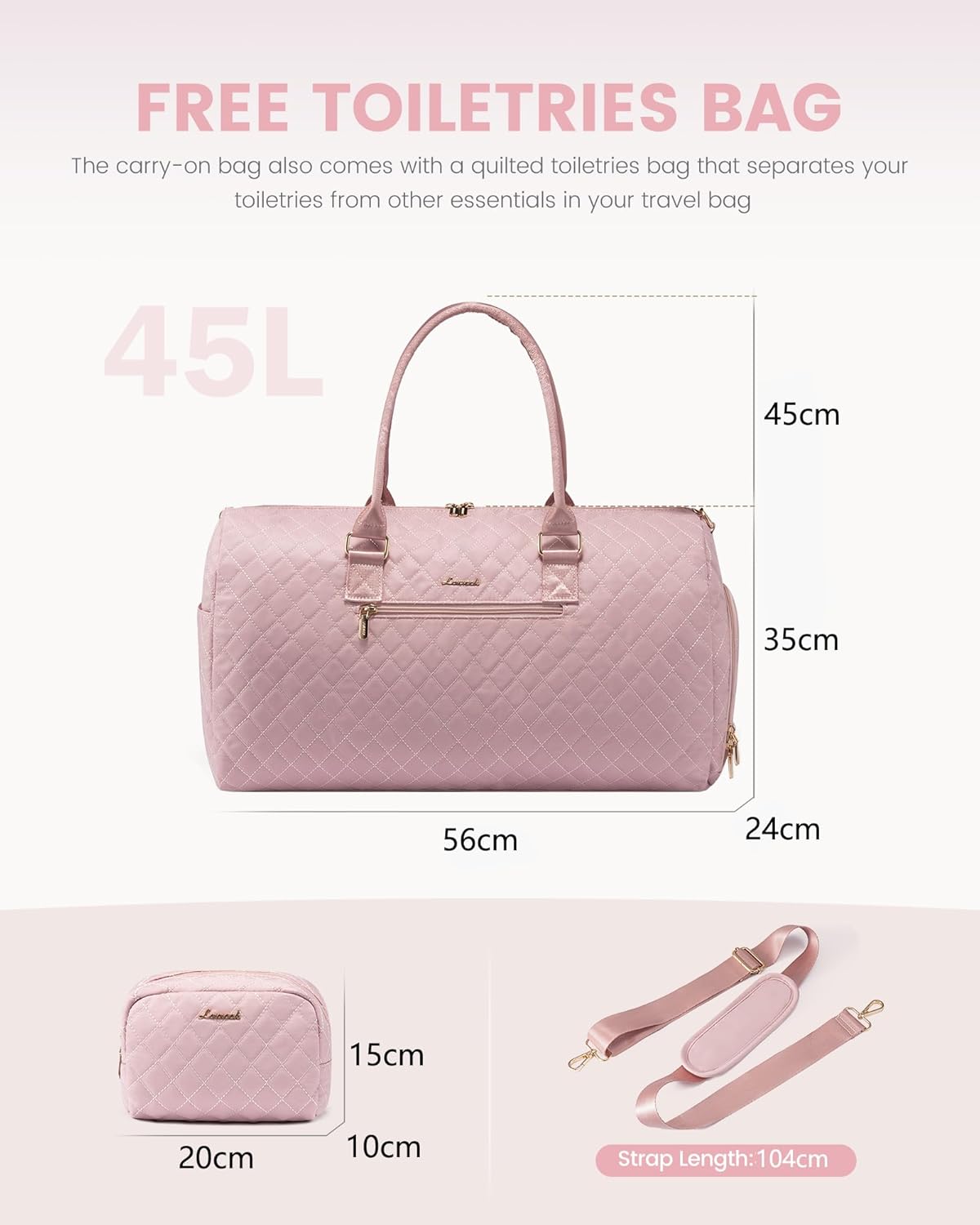 Detalle de LOVEVOOK Reisetasche Damen 45L – robuste Sporttasche mit Kultur- & Nassfach, Rosa