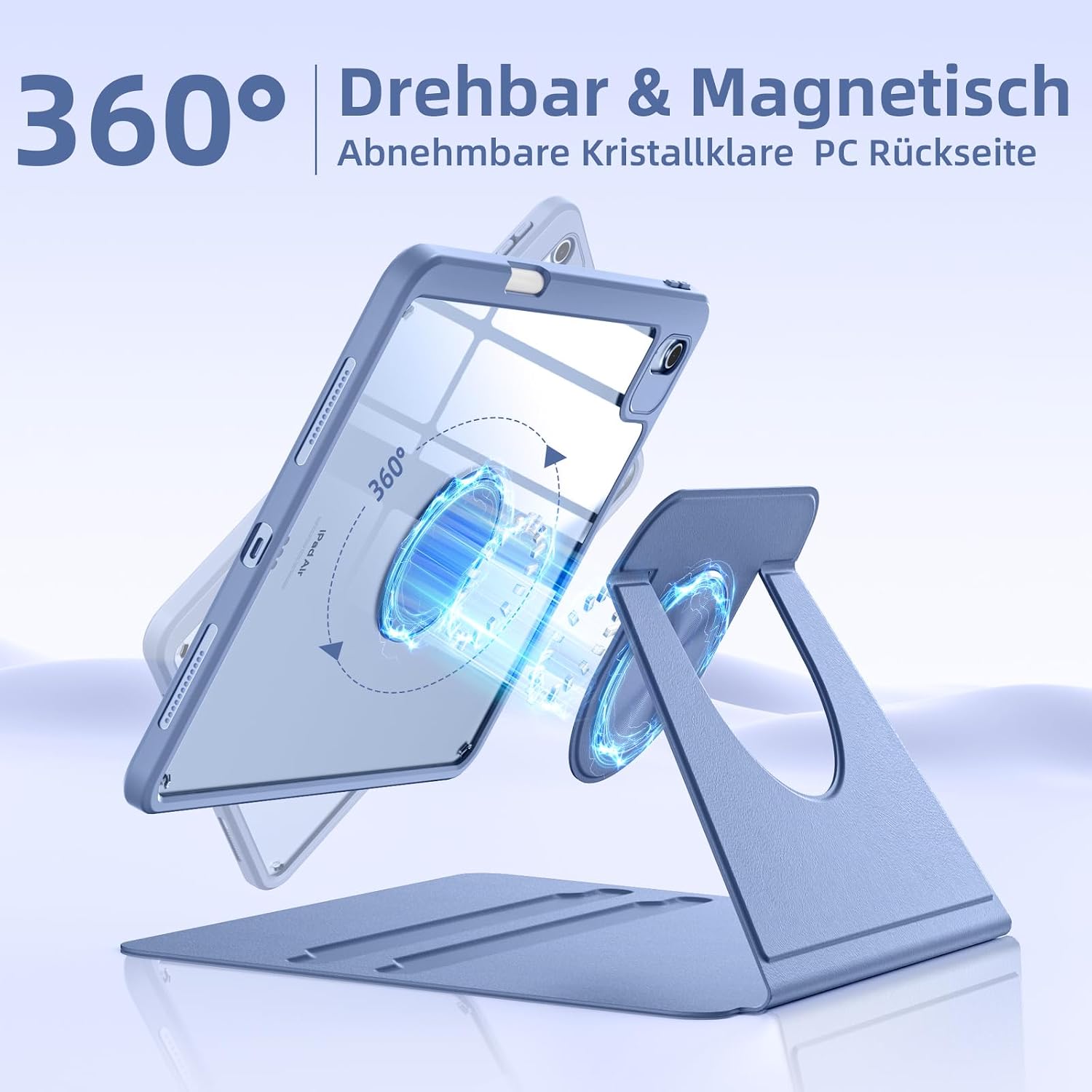 Detalle de drivego 360° drehbare Hülle für iPad Air 11 Zoll (M4/M3/M2) & iPad Pro 11 Zoll mit abnehmbarer Magnet-Rückseite, Blau
