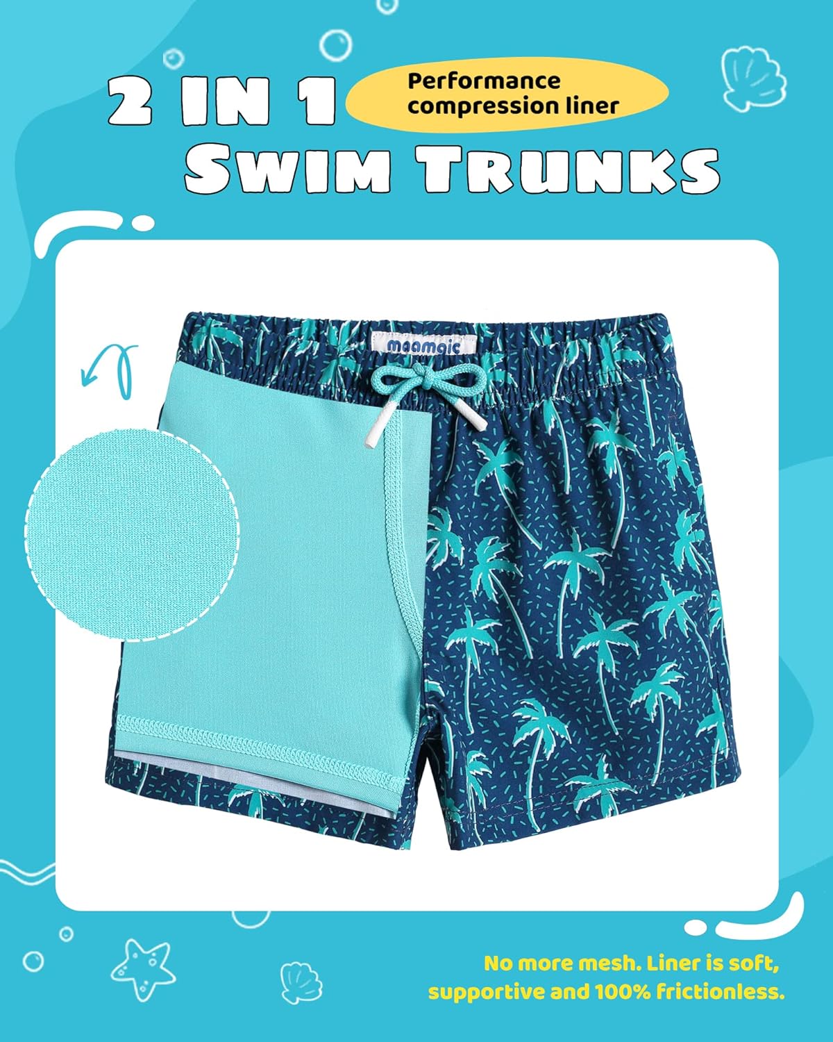 Thumbnail 2 de maamgic Boys Swim Trunks with Compression Liner Toddler Stretch Swim Shorts