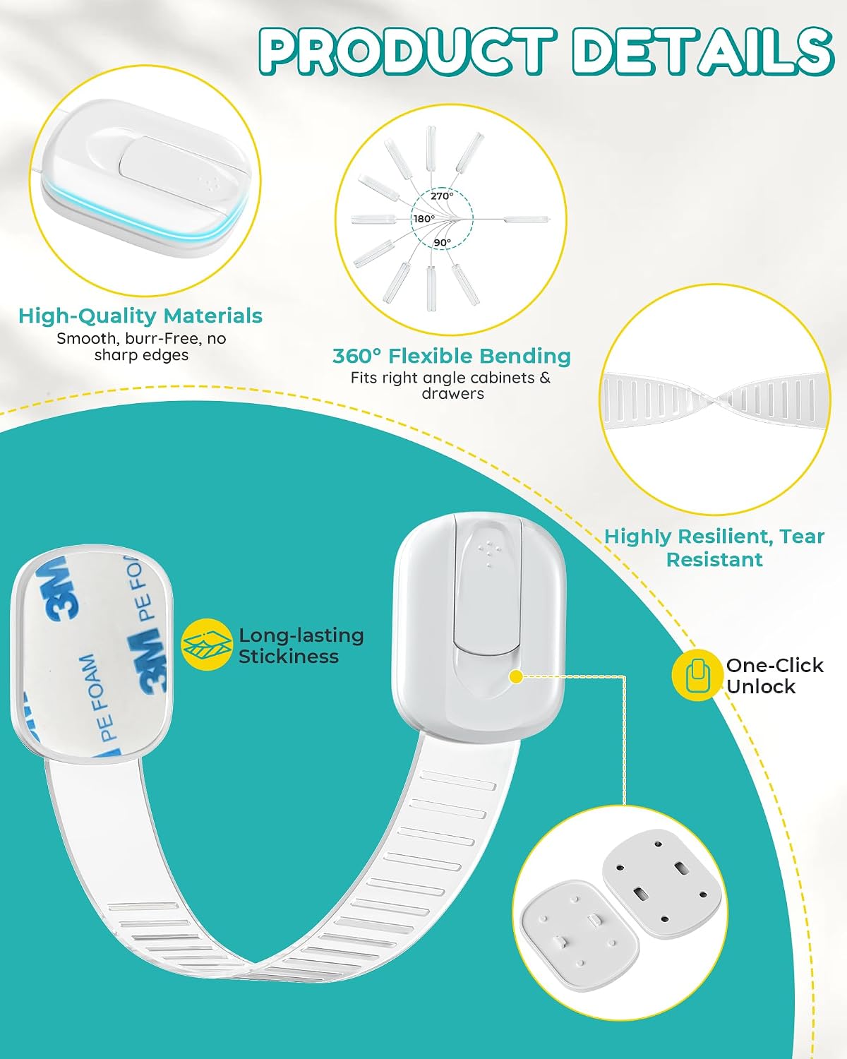 Detalle de Niunuerga baby locks Child Safety Cabinet Latches, 14-Pack, Adjustable Adhesive