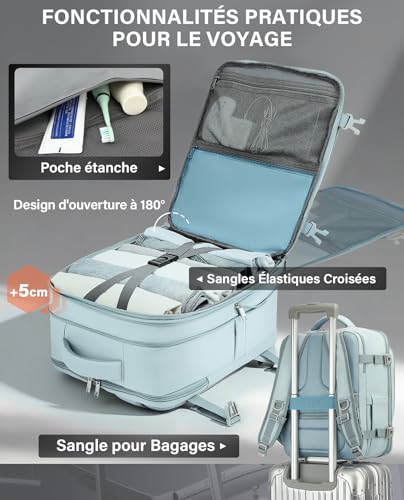 Detalle de VANKEV Sac à Dos Voyage Cabine Extensible – 24 à 30 L, TSA & 3 compartiments