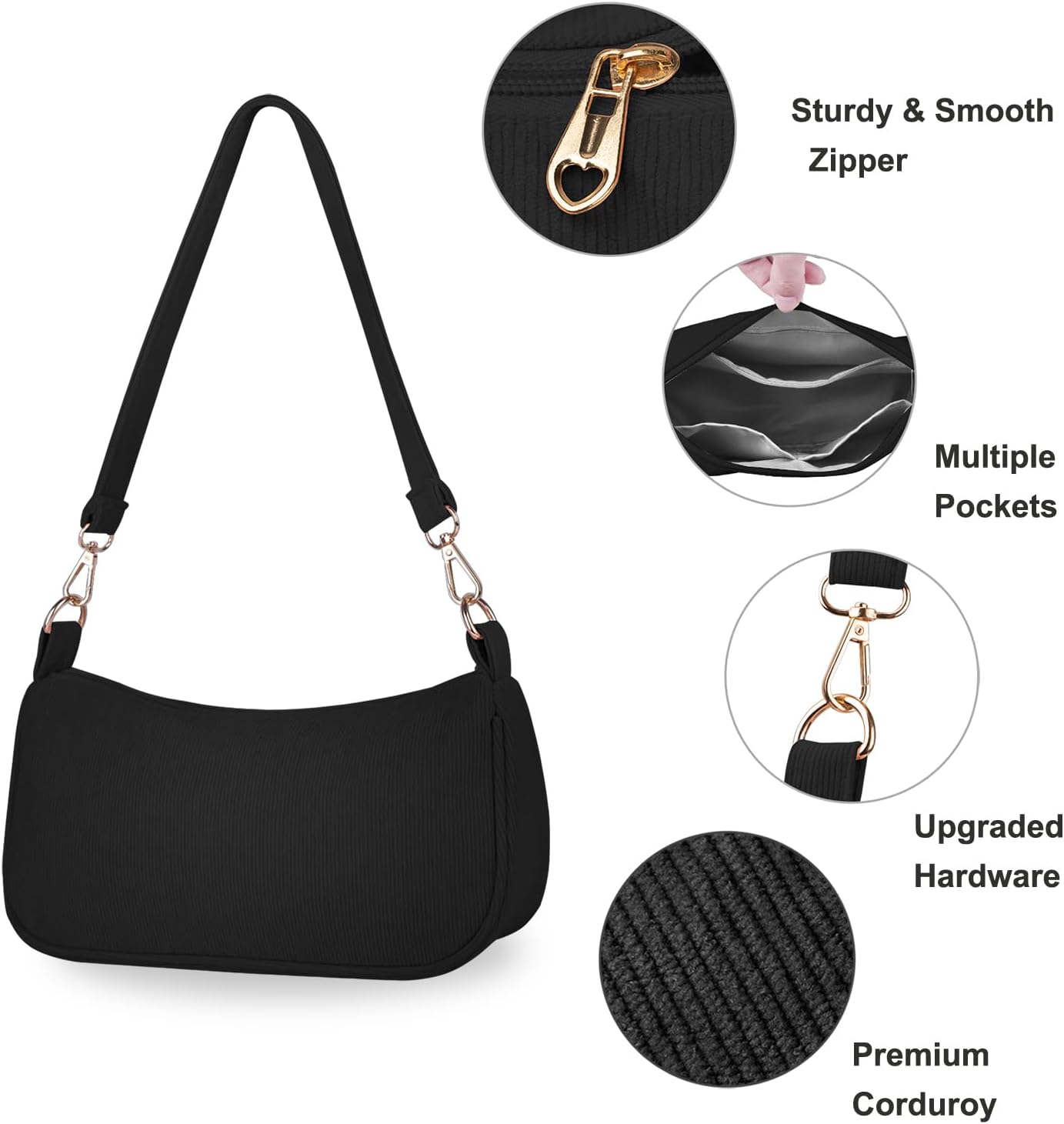Thumbnail 3 de FITDON Damen Handtasche Klein – Cord Hobo Bag mit 3 abnehmbaren Schultergurten