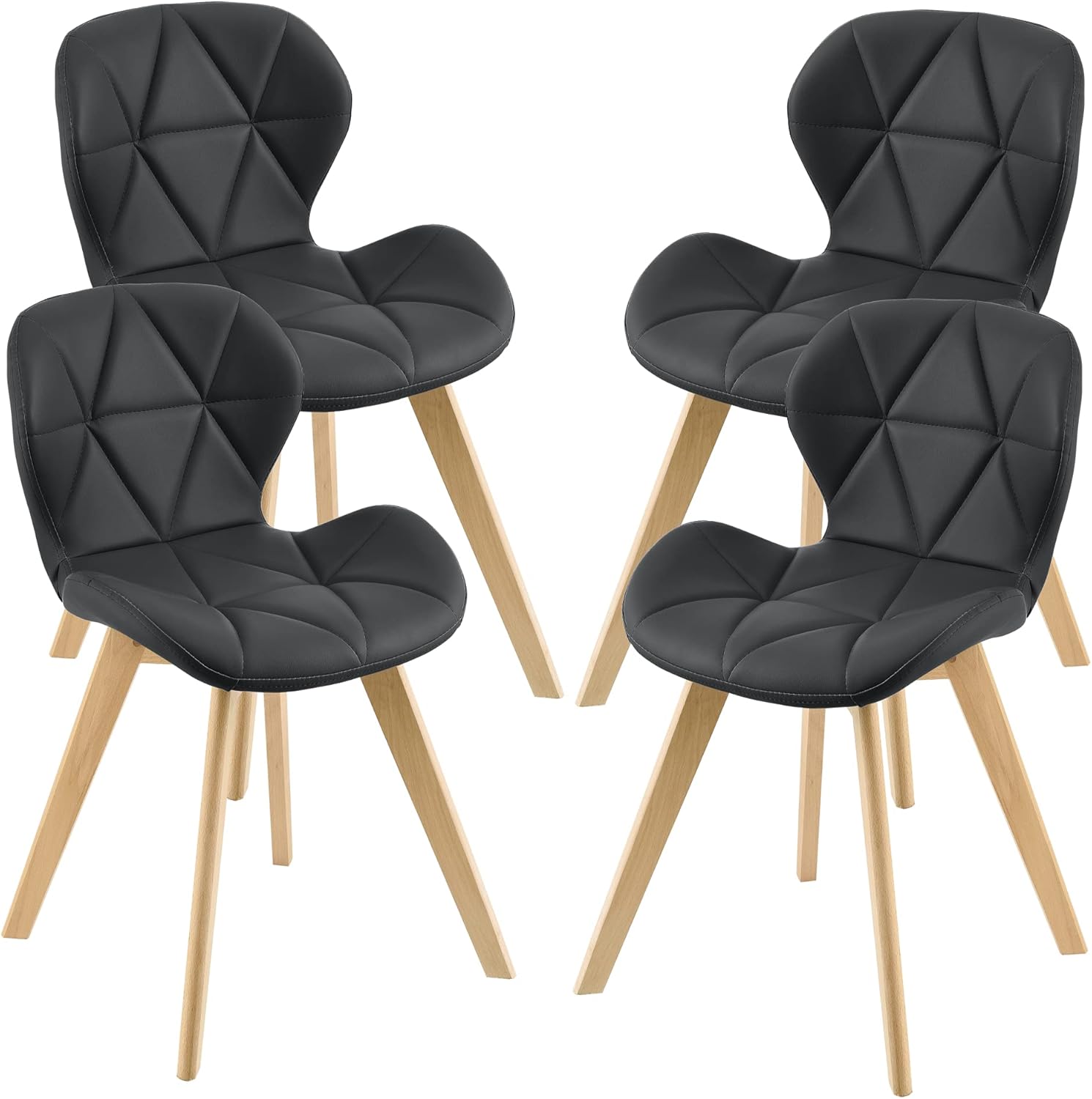 Thumbnail 6 de [en.casa] Set 2 Sedie con Rivestimento in Similpelle Trapuntata e Gambe in Legno di Faggio – Bianco