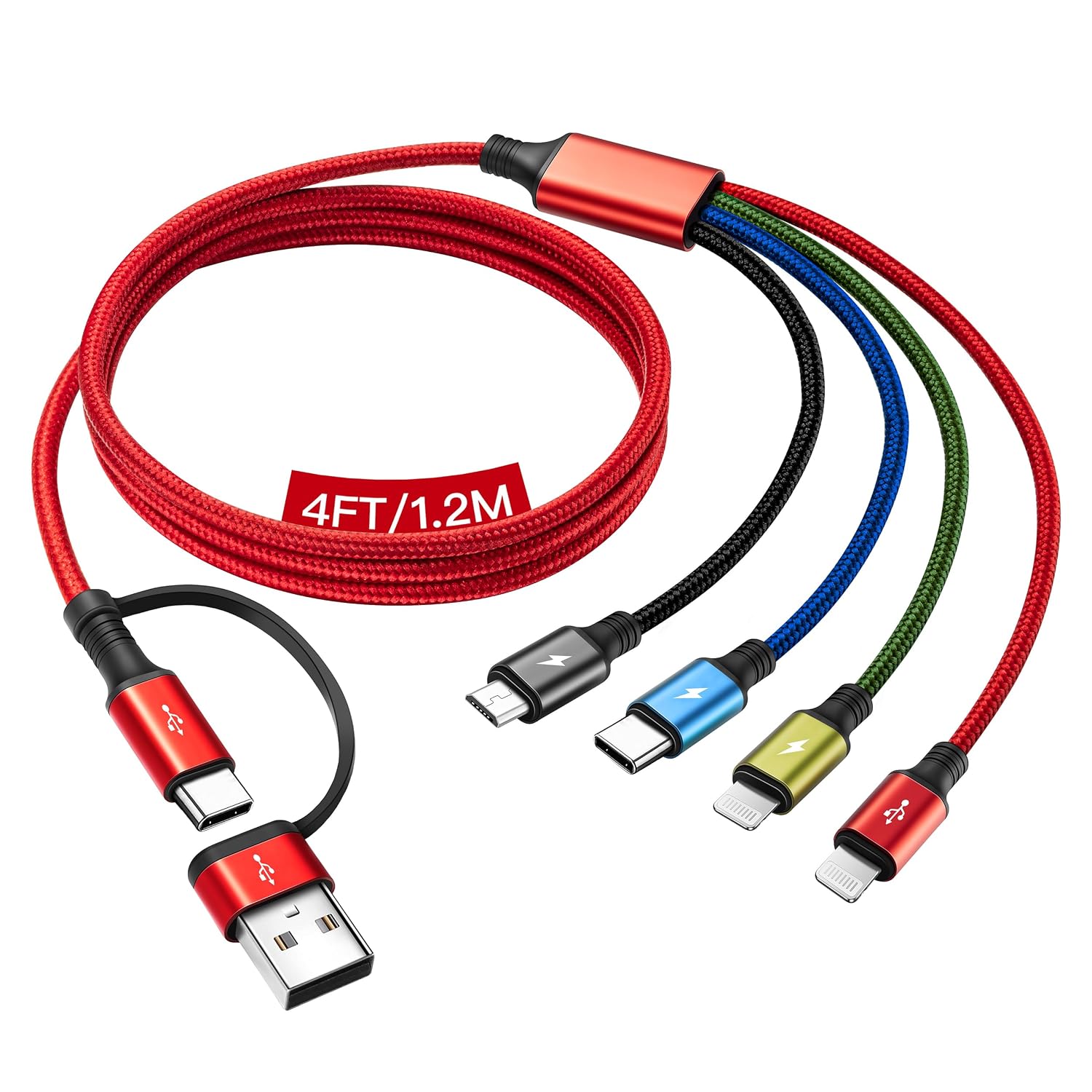 Detalle de Minlu Multi USB Kabel 4-in-2: Universales Ladekabel mit 1,2 m für Lightning, USB-C und Micro-USB