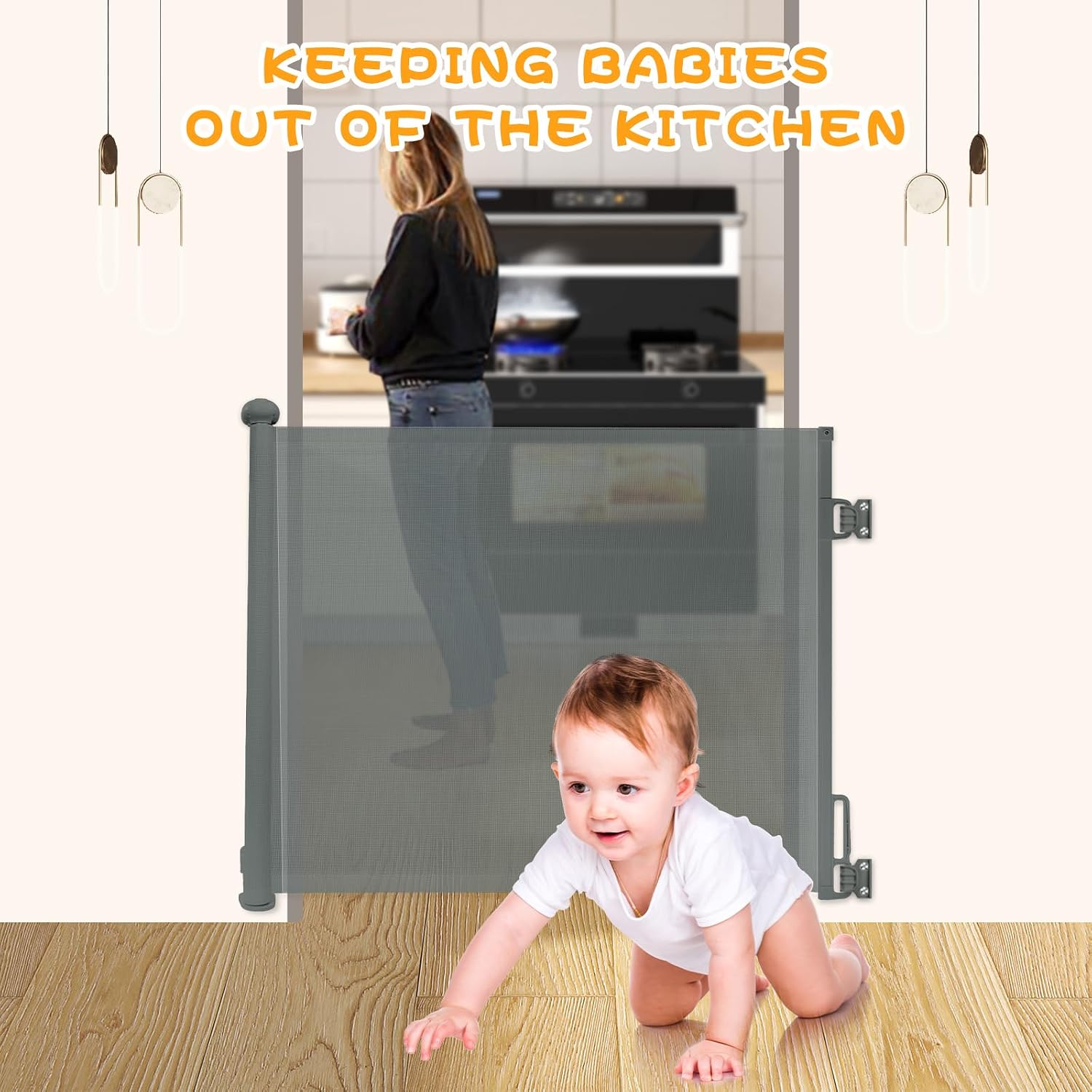 Thumbnail 2 de Rainberg Retractable Stair Gate for Baby & Pet – 180cm Wide, 80cm Tall, One-Hand Operation