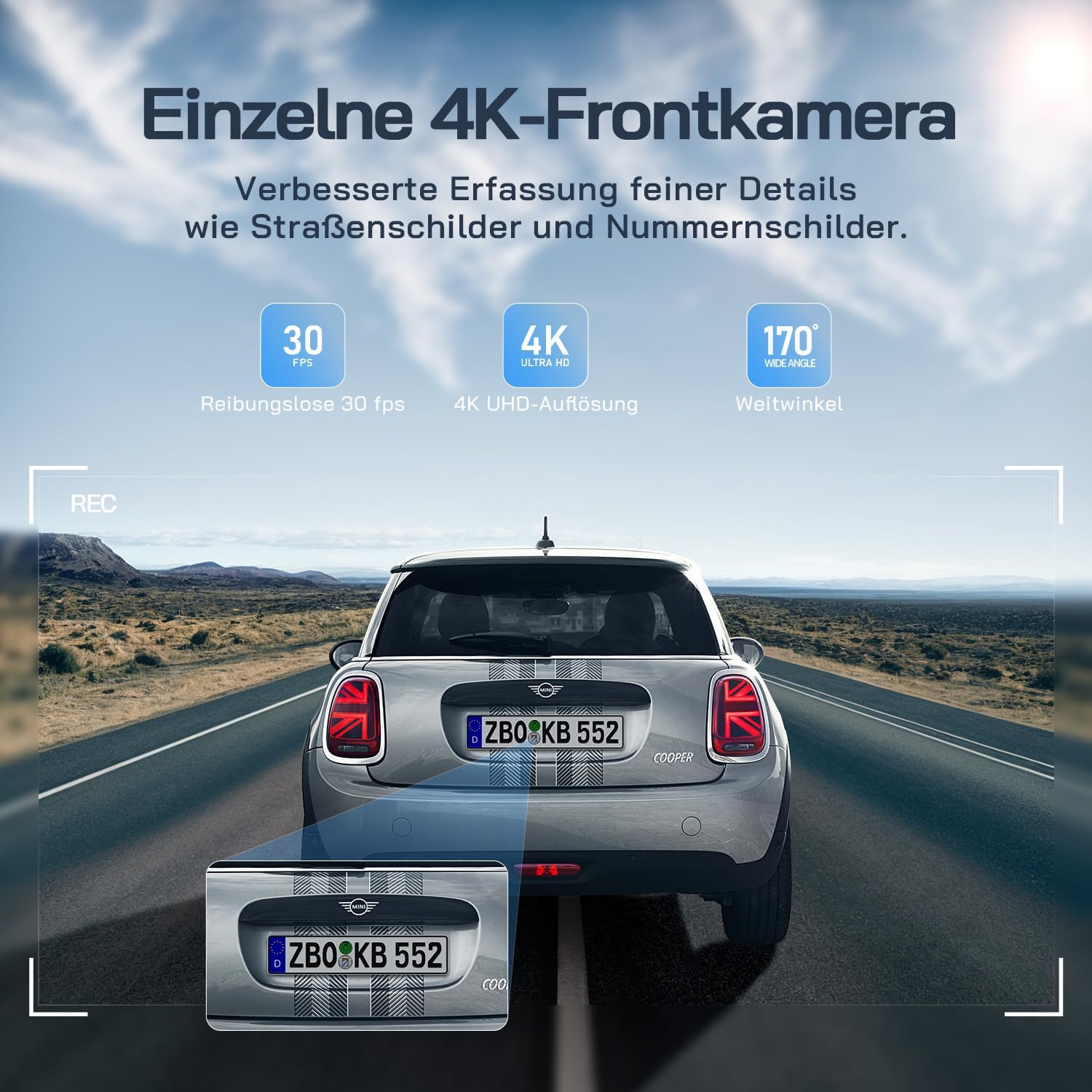 Detalle de WOLFANG WD03 Dashcam Auto Vorne und Hinten – 4K Front, 1080p Rückkamera, WLAN, 170° Weitwinkel