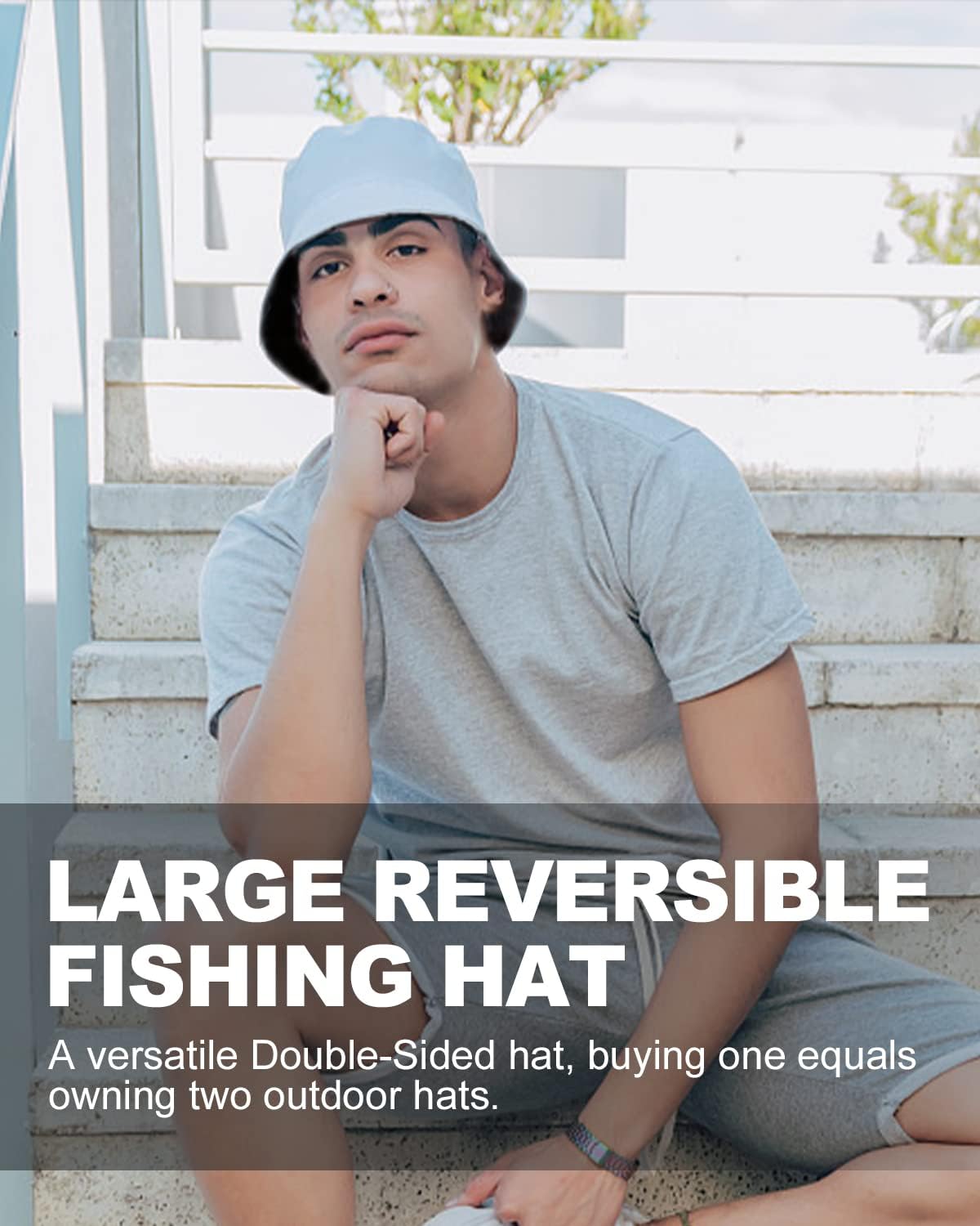 Detalle de Zylioo Reversible Bucket Sun Hat – L/XL/XX-Large, 100% Cotton with Dual Brim Options