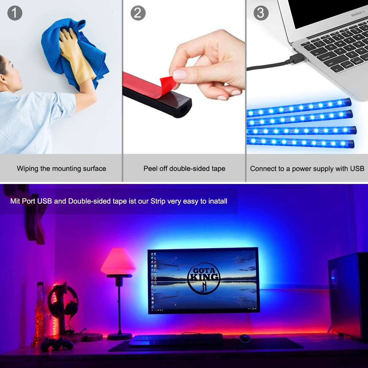 Thumbnail 5 de Bawoo 4-in-1 Car Interior LED Atmosphere Light Strip Set with Remote Control (USB-powered)