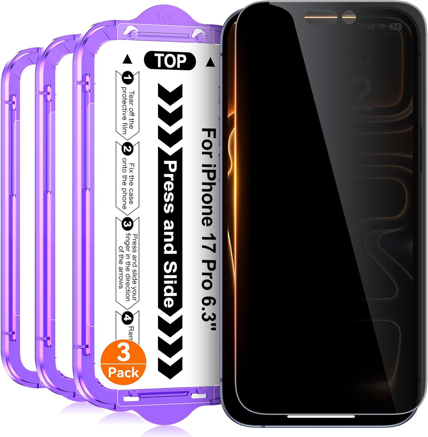 Thumbnail 6 de Ksleri 3 Pack Privacy Screen Protector for iPhone 16/15 – 9H Ultra‑Durable, 25° Narrow Privacy with Auto‑Align Kit