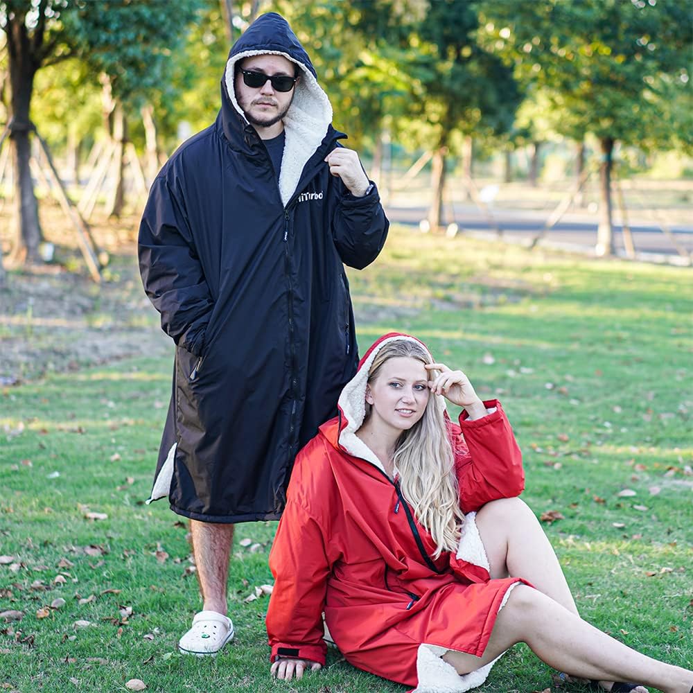 Detalle de Hiturbo Waterproof Adult Changing Robe: Windproof, Warm & Oversized with Fleece Lining