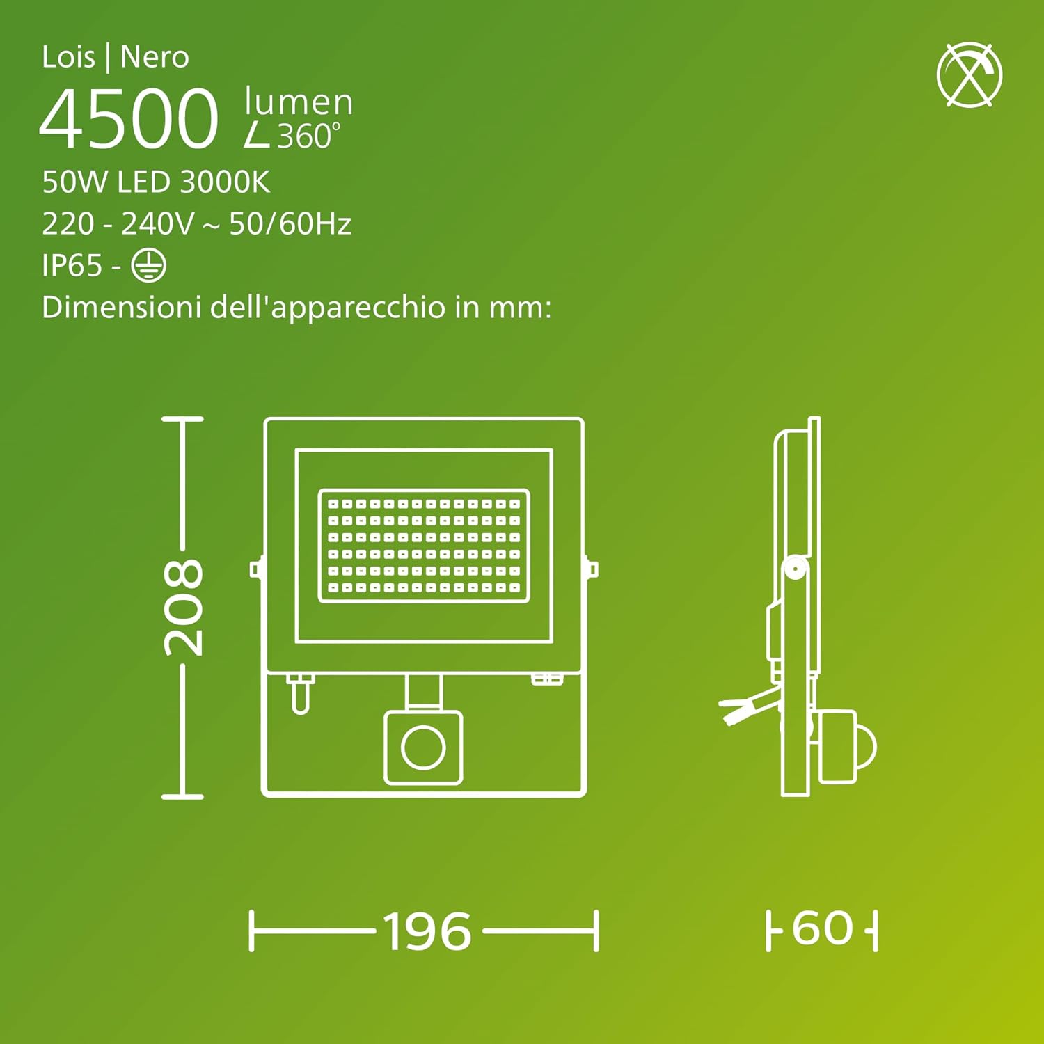 Thumbnail 2 de Philips Proiettore Lois Nero 50W 30K Alta Tensione con sensore