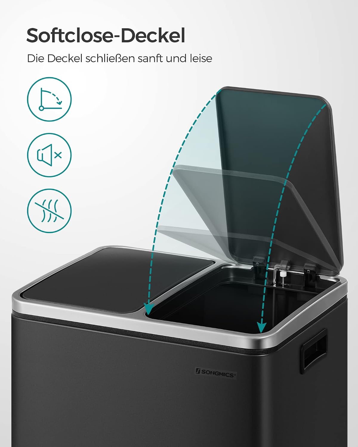 Detalle 2 de SONGMICS Mülleimer Küche 2x15 Liter, LTB30BK