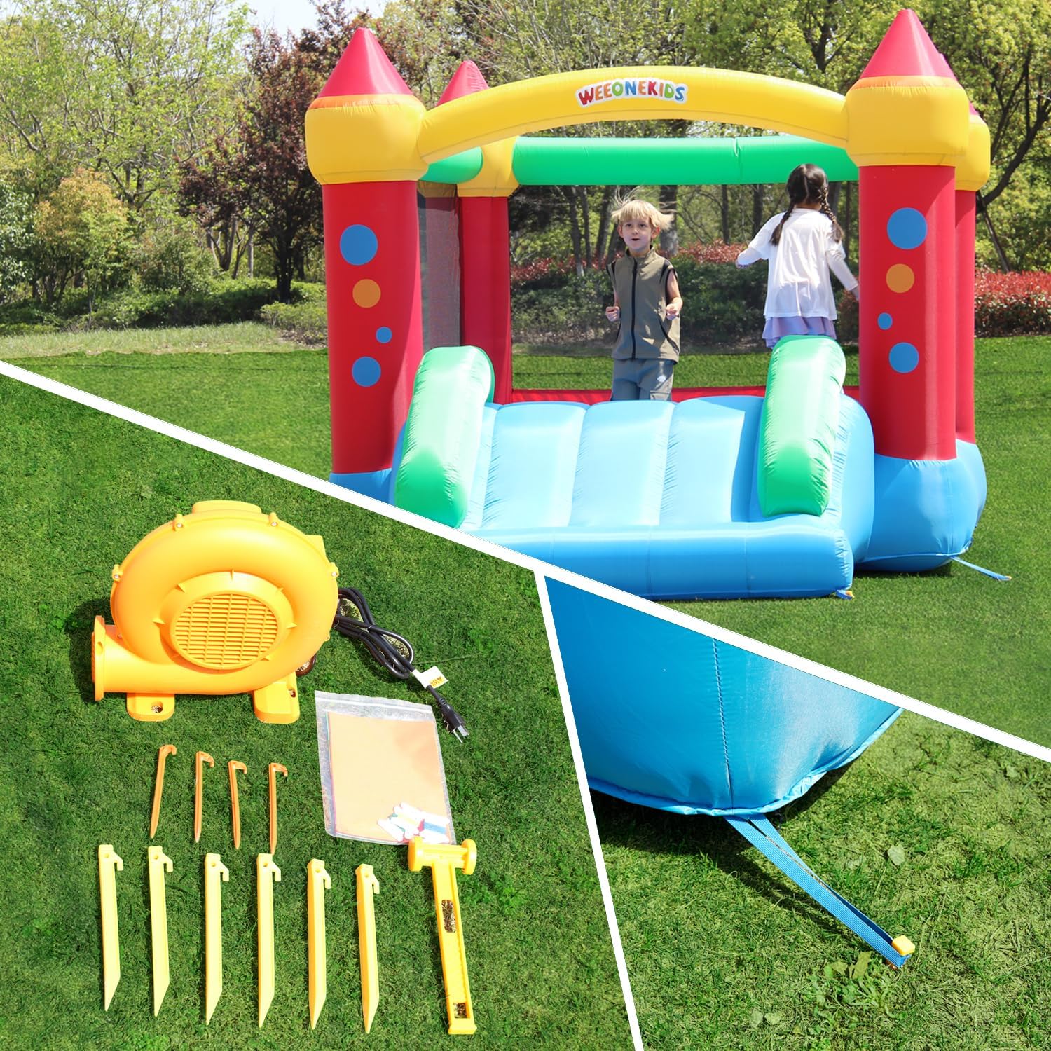 Detalle de WeeOneKids Air Bounce House: Family-Size Inflatable with Slide, 81 sq ft of Fun