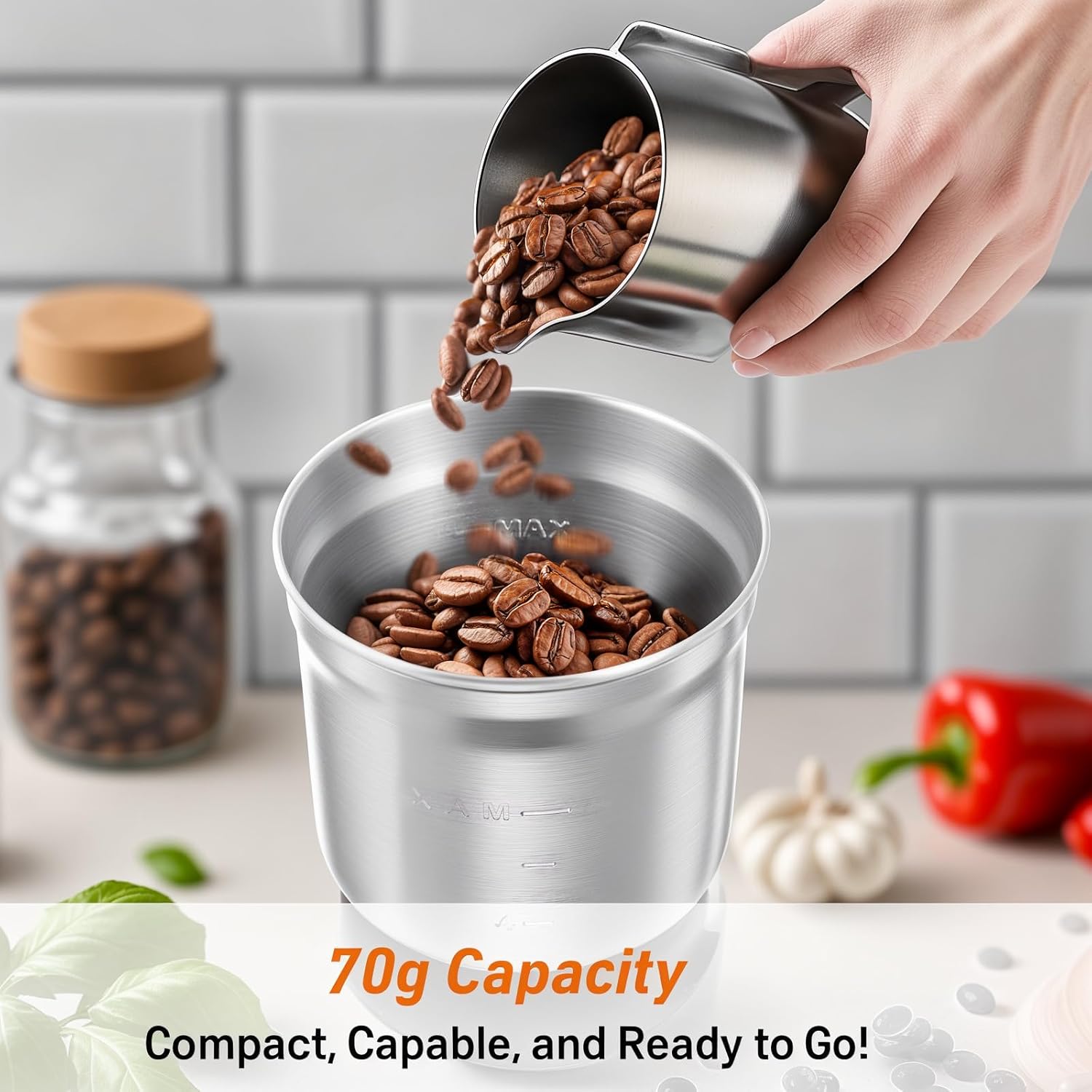 Detalle de Secura Electric Coffee Grinder and Spice Grinder with 2 Stainless Steel Blades and Removable Bowls