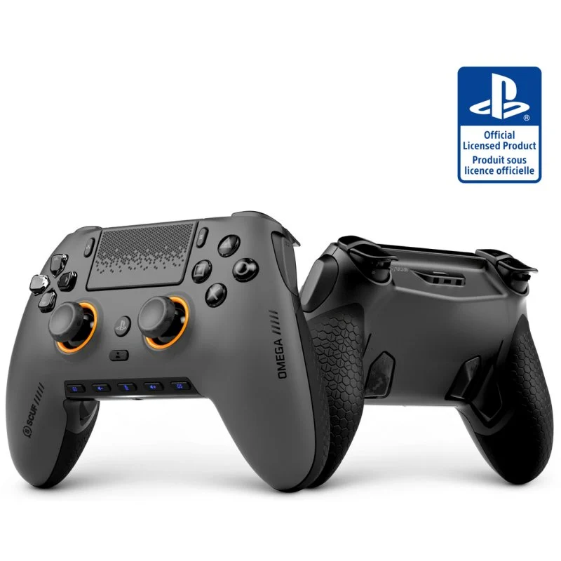 Detalle de SCUF Omega Gris Acero: mando inalámbrico profesional para PS5 y PC con 11 entradas programables