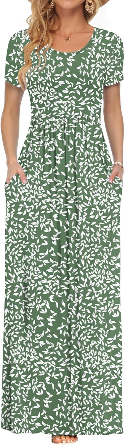 Thumbnail 6 de AUSELILY Damen Kurzarm Sommer Casual Long Maxi Kleider mit Taschen