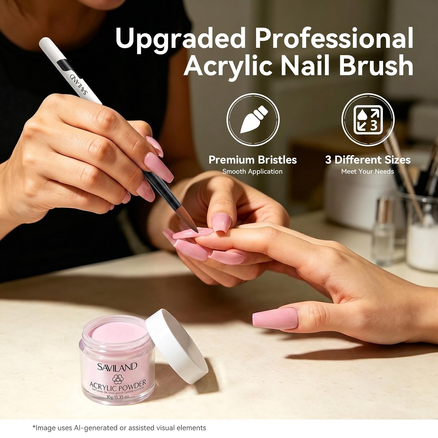 Detalle de SAVILAND Acrylic Nail Brush Set, Sizes 8/10/14