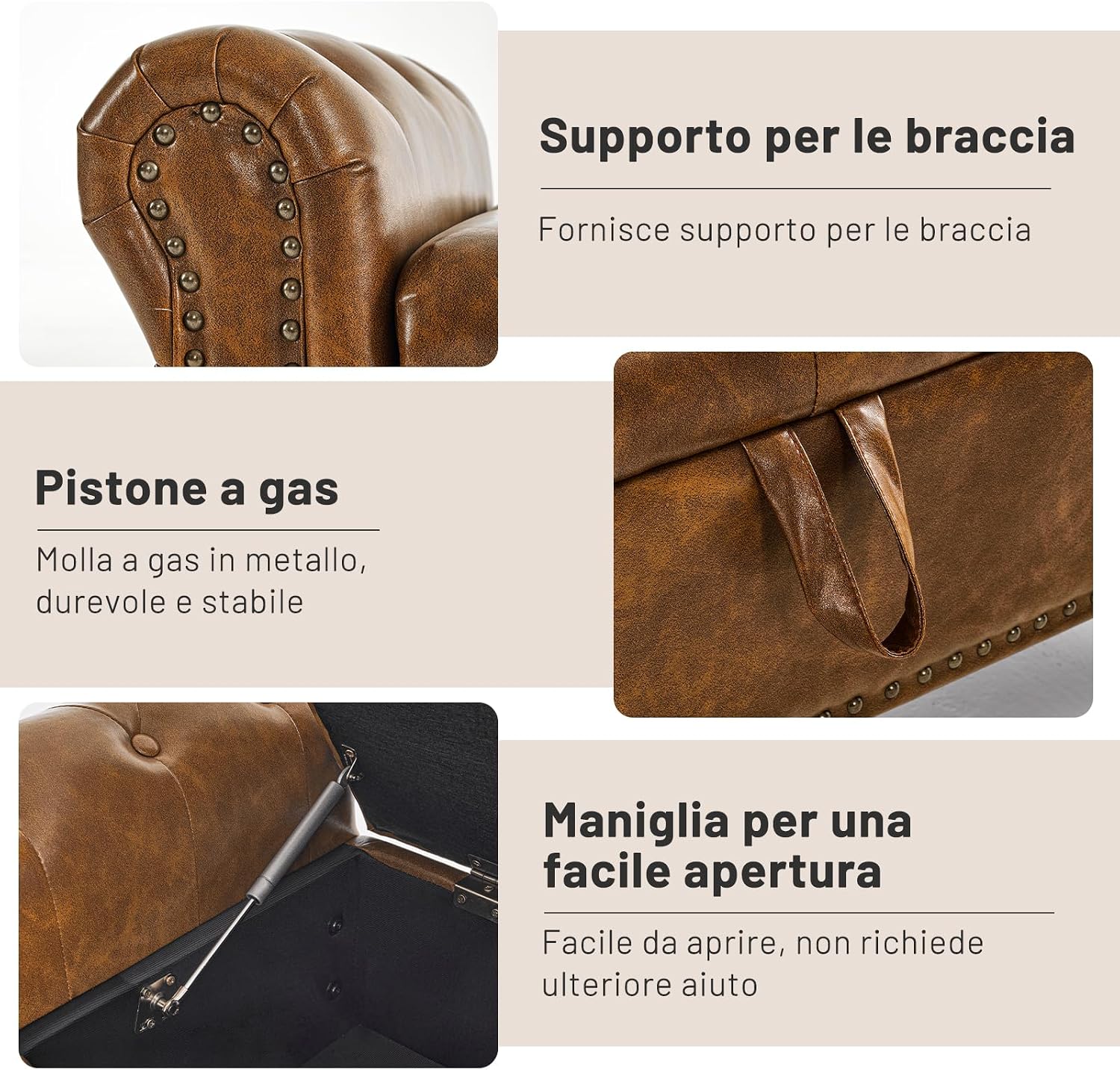 Thumbnail 5 de Ckaff Panca Fondo Letto Matrimoniale 160 cm – Cassapanca contenitore in pelle PU marrone