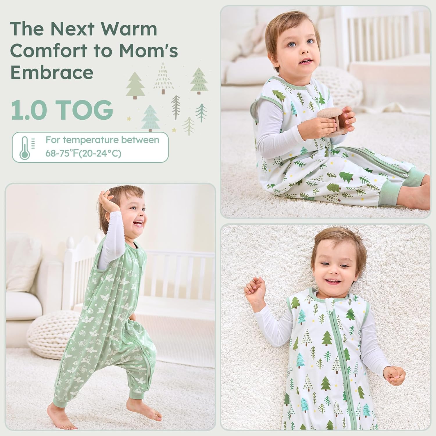 Thumbnail 6 de Unnivoll Baby Schlafsack mit Füßen 1,0 Tog – 80 cm, Baumwolle, Zweierpack, grün, für Jungen & Mädchen