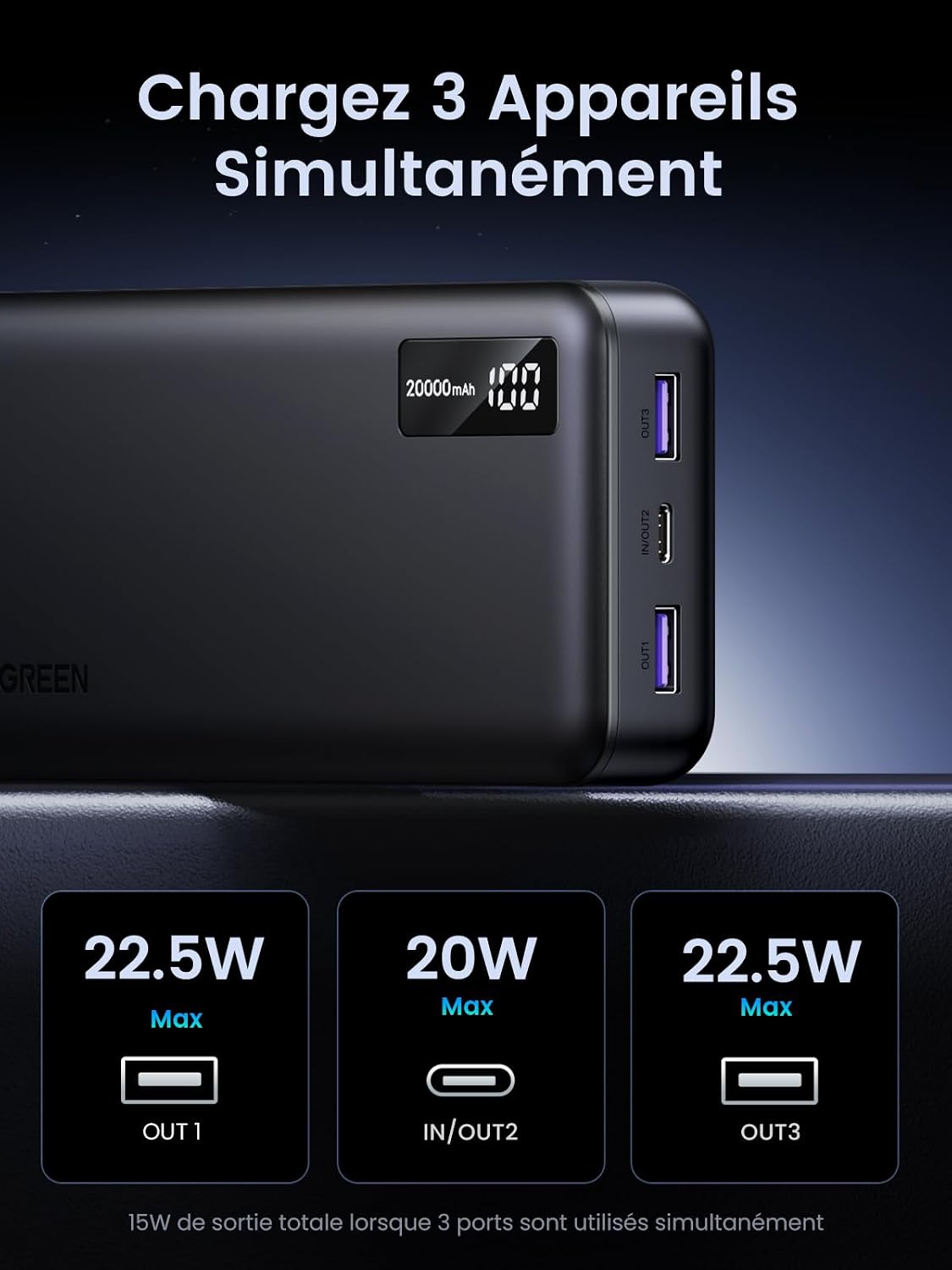 Detalle 2 de UGREEN Batterie Externe 20000mAh