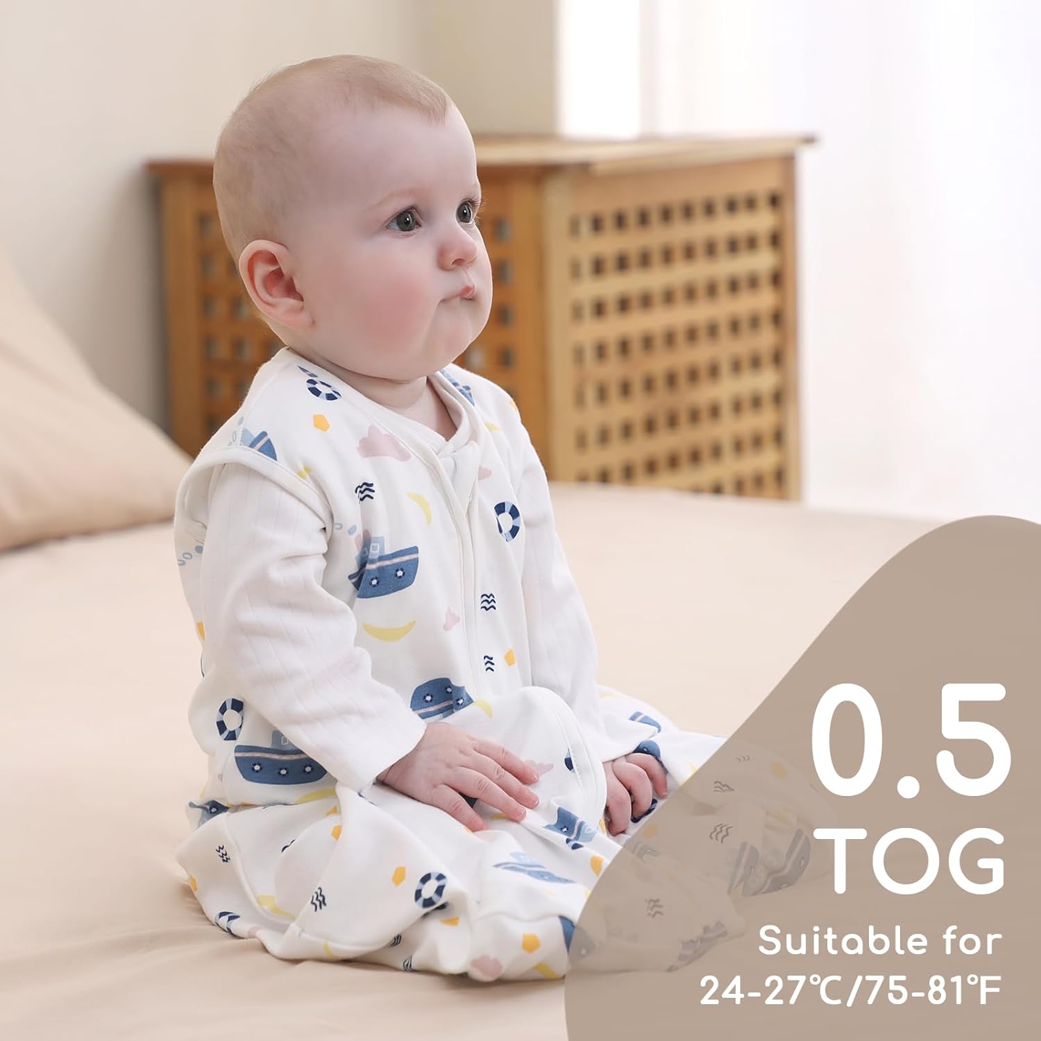 Detalle de Yukkidds Baby Sleeping Bag 0.5 Tog – 100% Cotton, Lightweight Summer Sleep Sack (2-Pack, Blue) for 0–12 Months