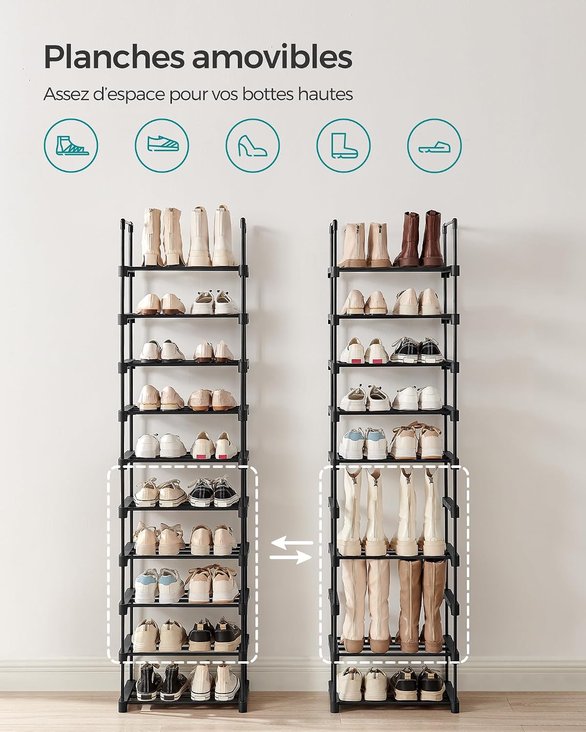 Detalle 1 de SONGMICS Étagère à chaussures 10 niveaux 174 cm