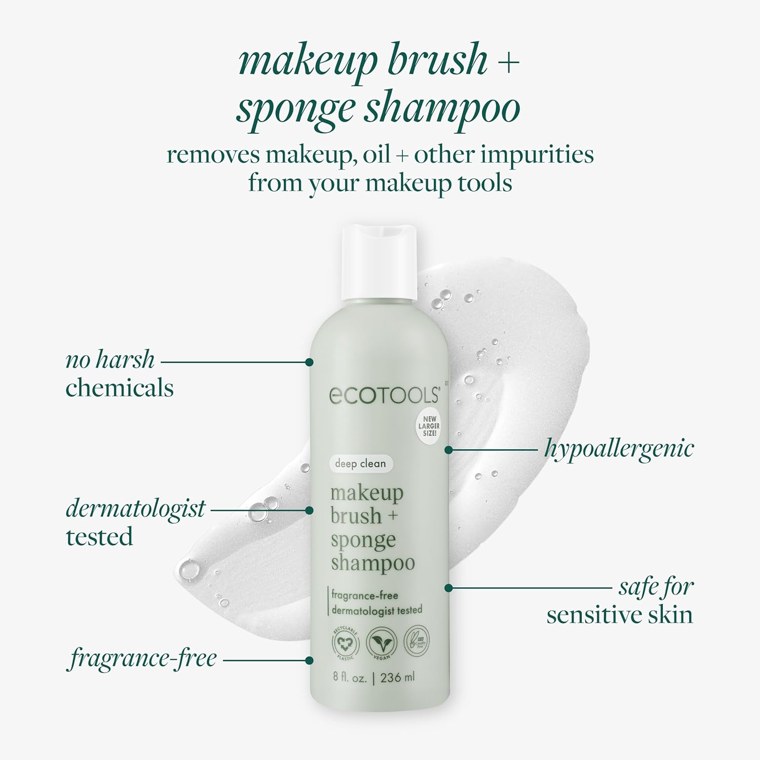Thumbnail 2 de EcoTools Makeup Brush + Sponge Shampoo 8 fl. oz
