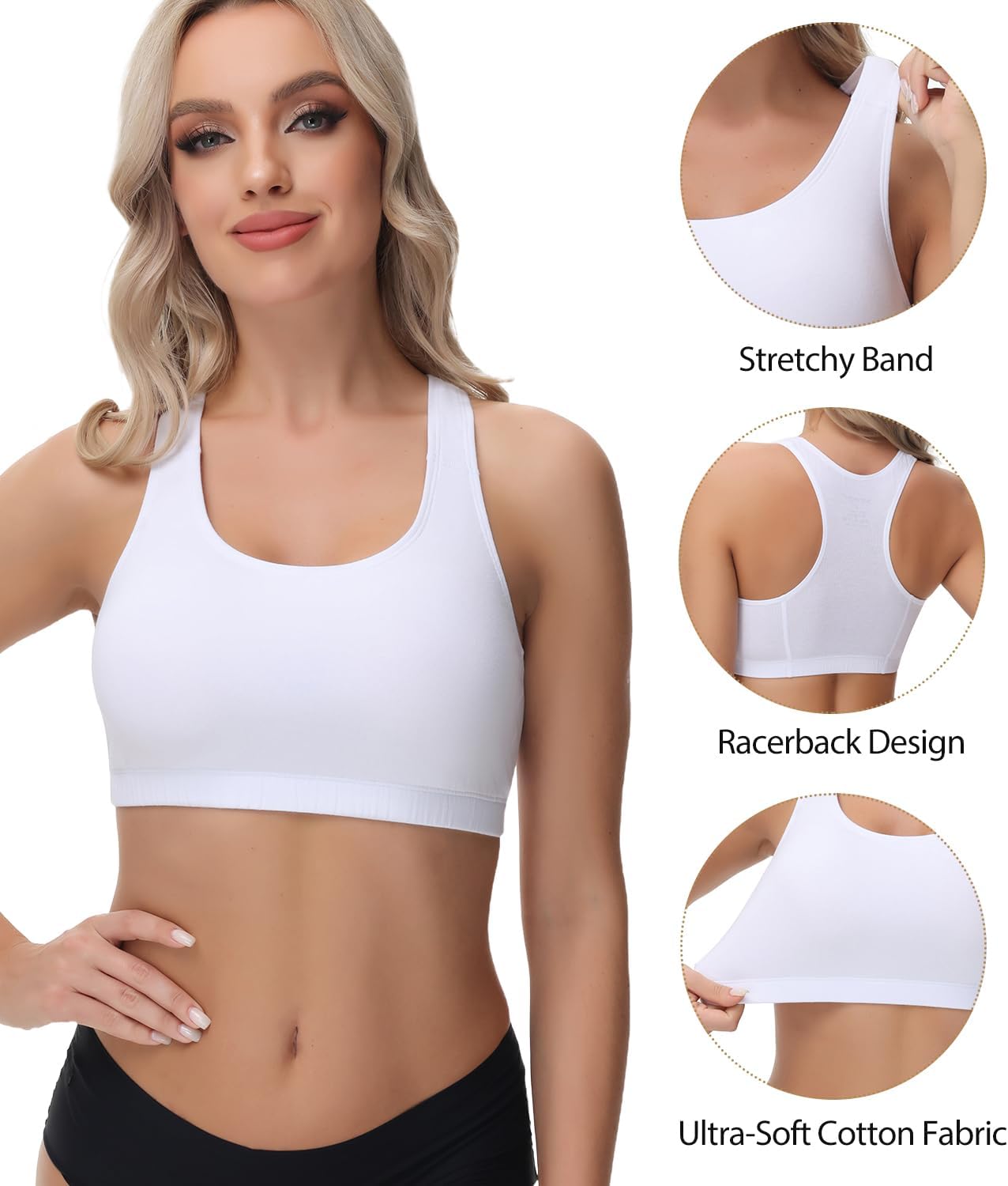 Detalle de wirarpa Bustier Damen Baumwolle Ohne Bügel T-Rücken – 3er Pack