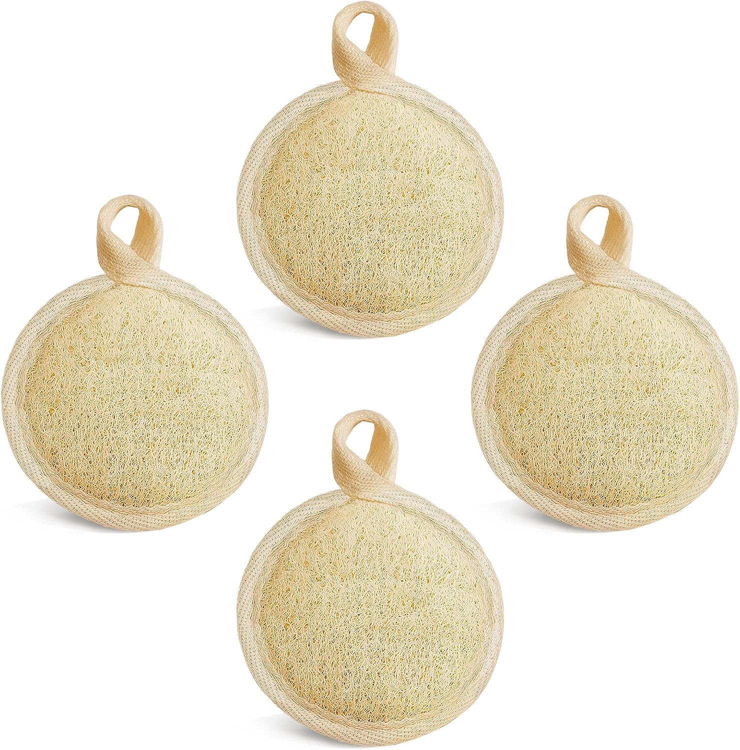 Detalle de YIQINGJIE YQJFACE Natural Loofah Face Scrubber, Beige 4-Pack