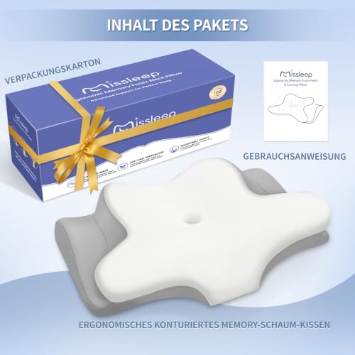 Thumbnail 8 de Missleep Fehlschlaf Nackenstützkissen – ergonomisches Memory Foam Kissen mit zwei Höhen und kühlendem Bezug