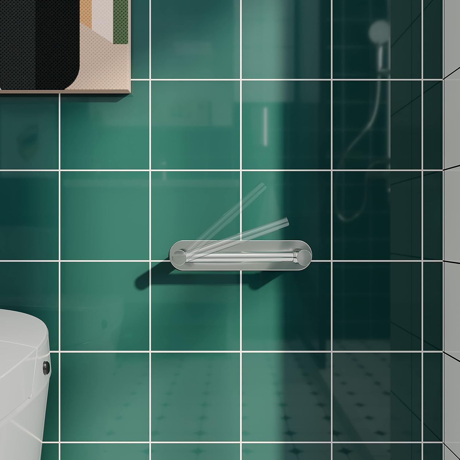 Thumbnail 3 de WZRUA self-adhesive double-post pivoting toilet roll holder (chrome stainless steel, no drilling)