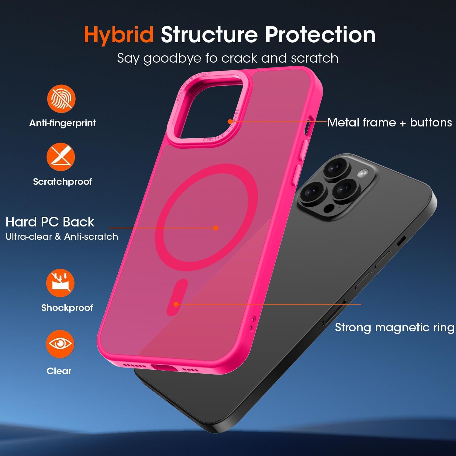 Detalle de KPPIT Rose Red MagSafe Case for iPhone 15 Pro Max – Frosted Translucent Back, Shockproof 6 ft Protection
