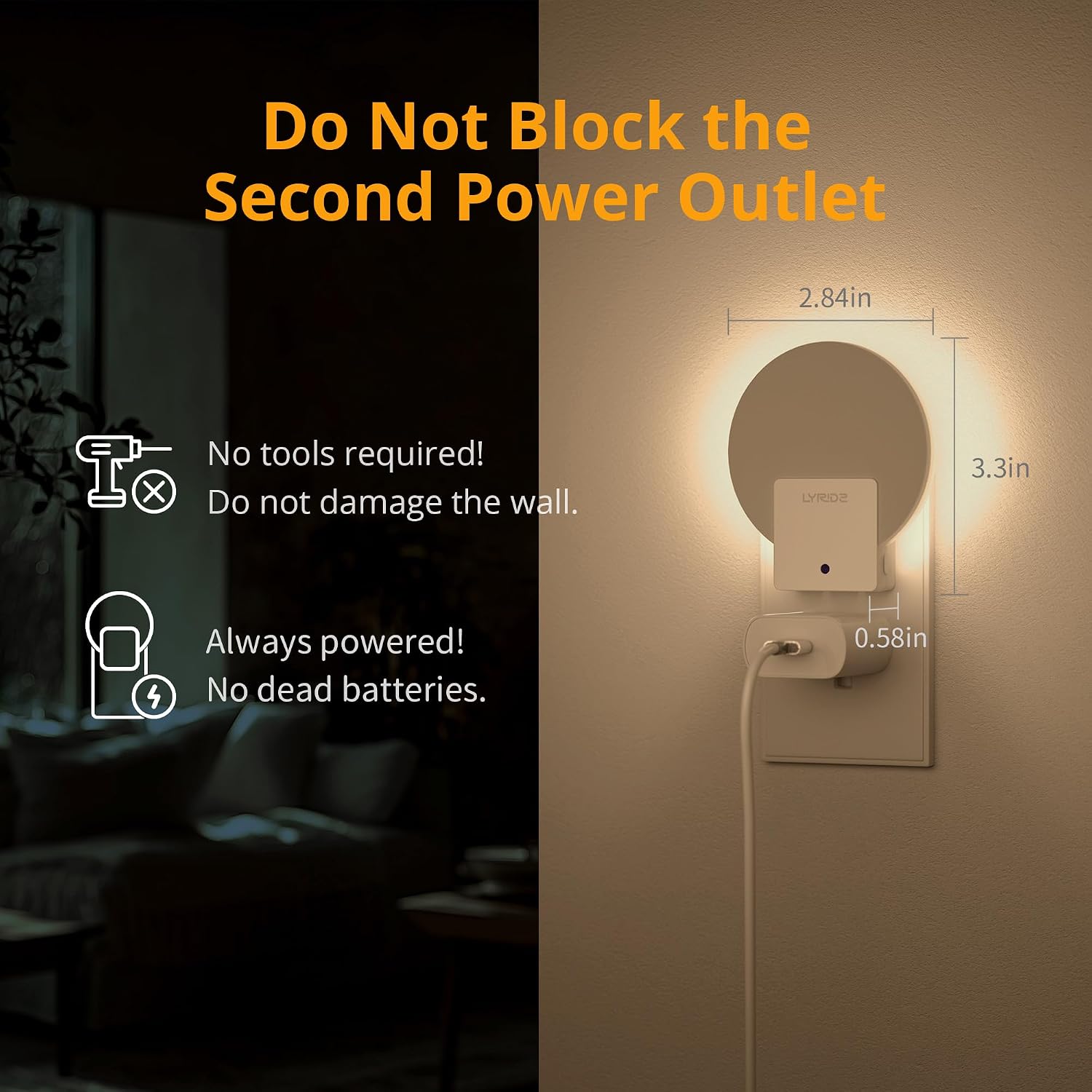 Detalle 1 de Lyridz A5106 Backlit Plug-In Night Light, 4-Pack, 2700K Warm White