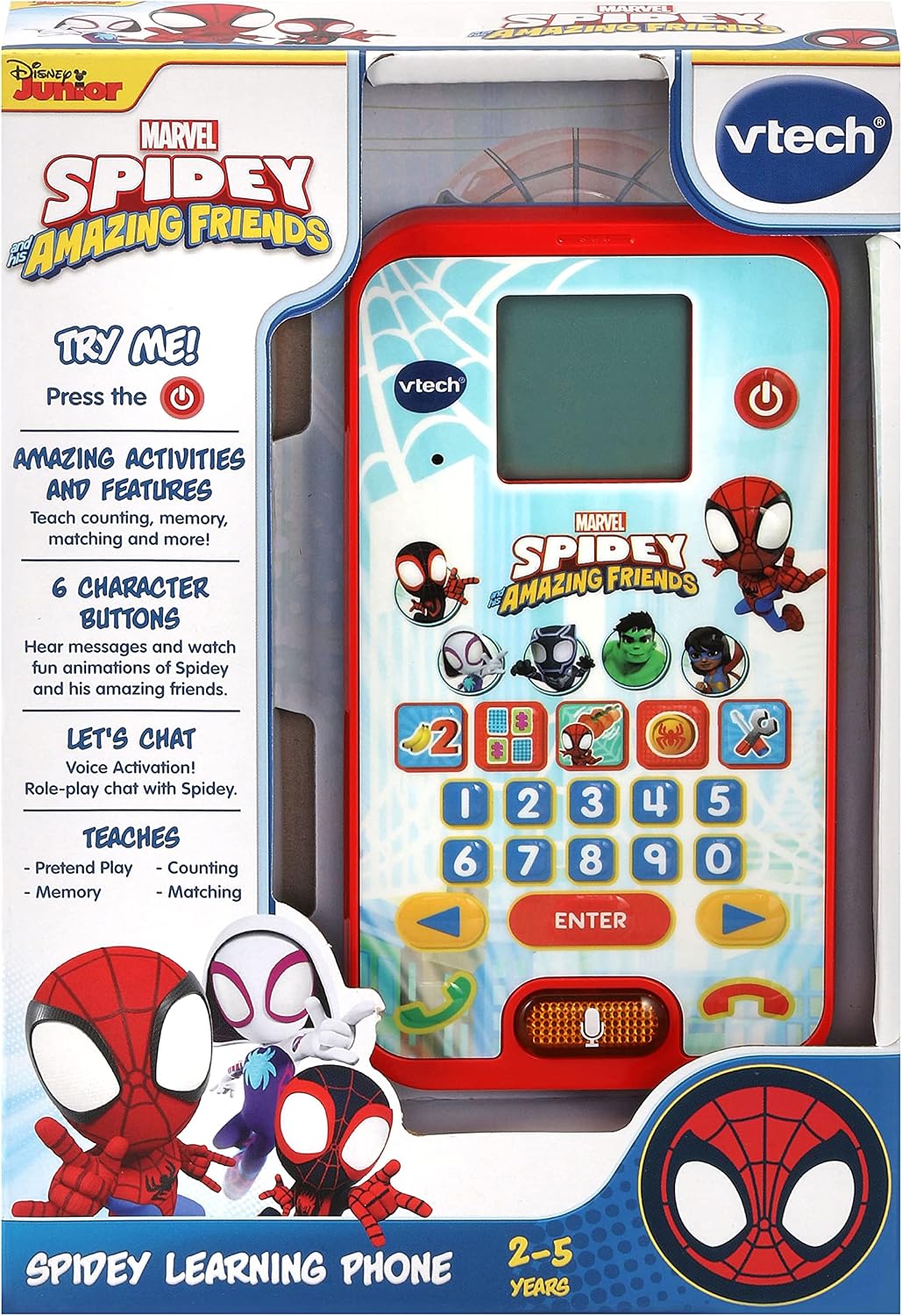 Detalle 2 de Spidey and His Amazing Friends Spidey Learning Phone by VTech – An Educational Phone Toy for 2–5 Year Olds