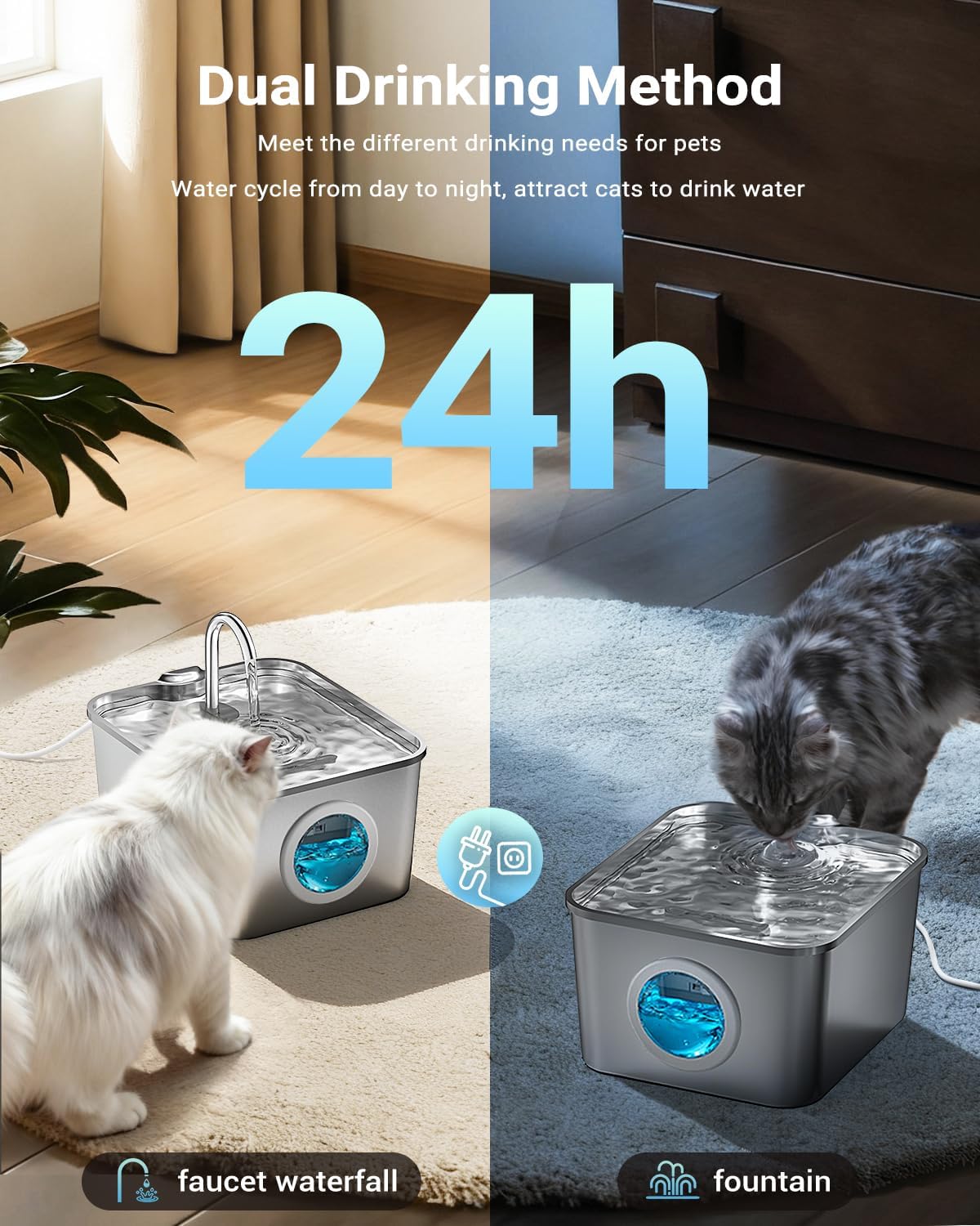 Thumbnail 5 de BalimoPet Katzenbrunnen aus Edelstahl mit 2,6-l-Wasserbehälter, LED und Aktivkohlefilter