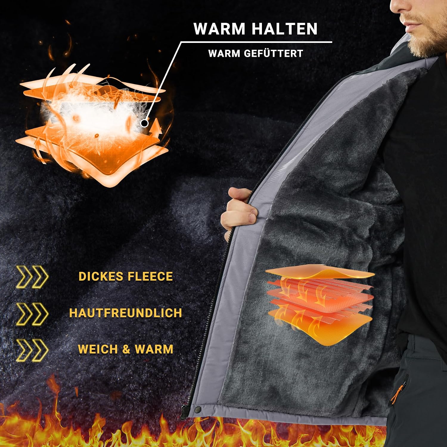 Thumbnail 2 de KEFITEVD Chaqueta impermeable hombre con capucha desmontable