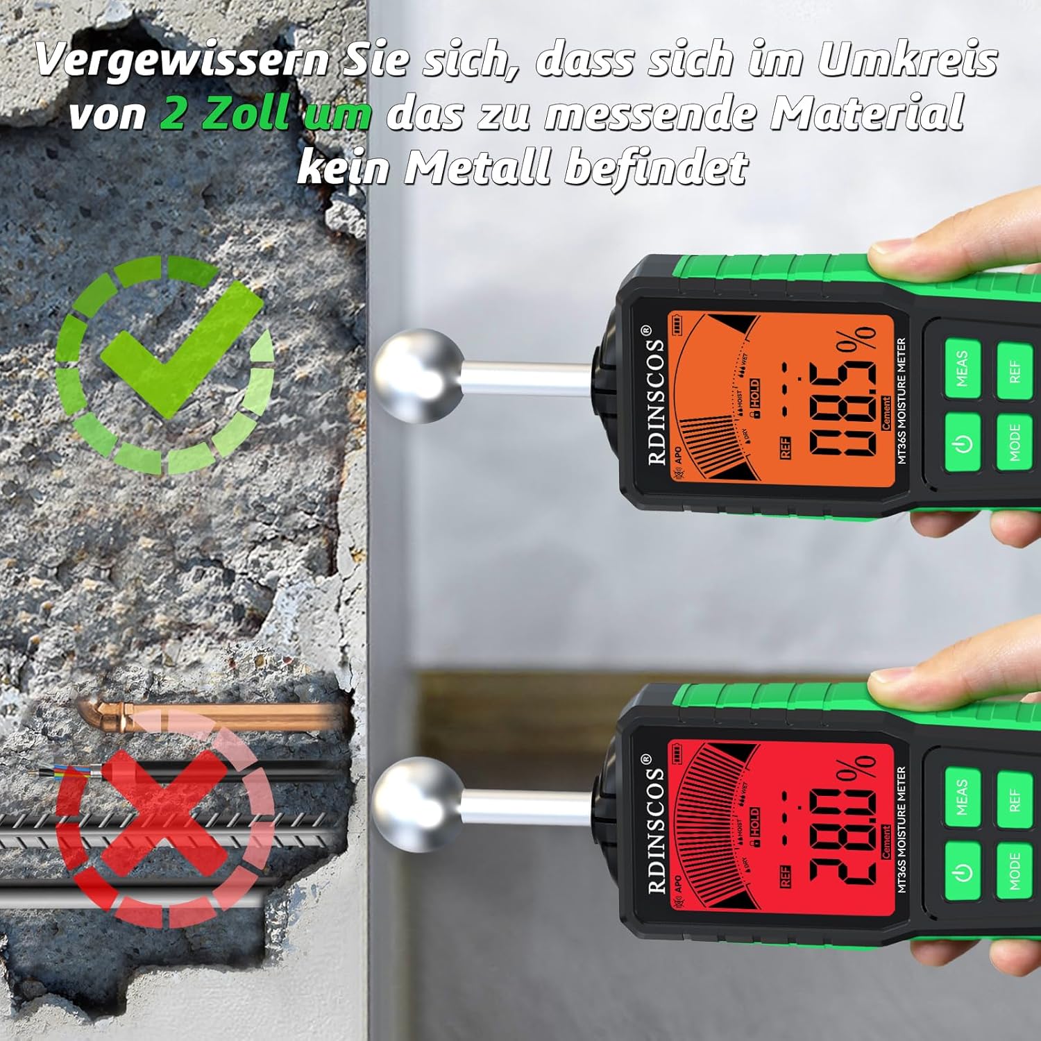 Thumbnail 4 de RDINSCOS Feuchtigkeitsmessgerät für Wände MT36S (zerstörungsfrei, 3‑Farb‑Anzeige)