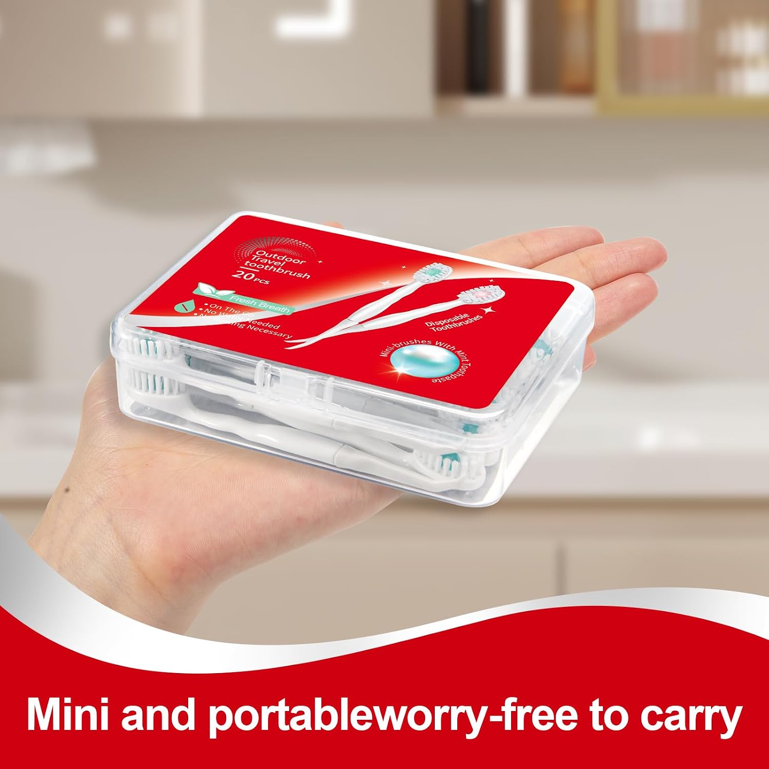 Detalle de Malisseladi Mini Disposable Toothbrushes with Toothpaste & Toothpick — Mint, 20pcs