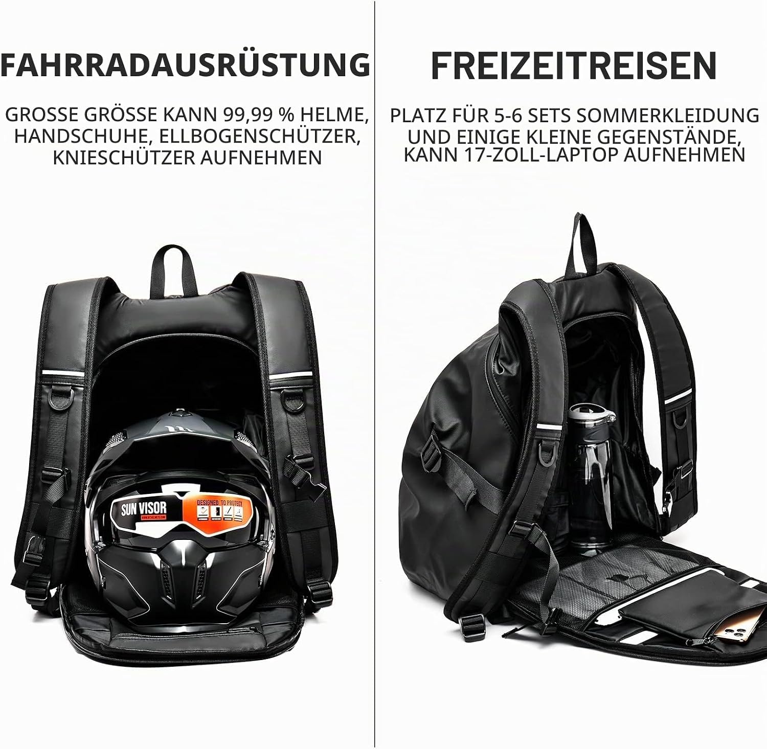 Detalle 2 de HYC00 Motorradrucksack für Herren (wasserdicht) – Helmrucksack mit reflektierenden Streifen