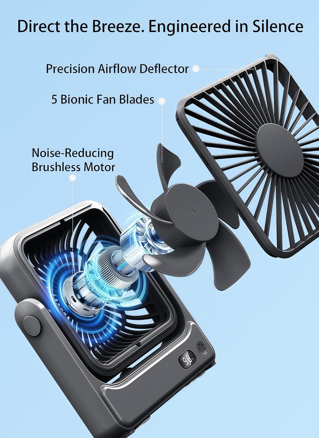 Detalle de Magnetic Travel Fan, 5000mAh Ultra-Slim — Cruise‑Certified Portable Fan for Sleep, Travel & Camping