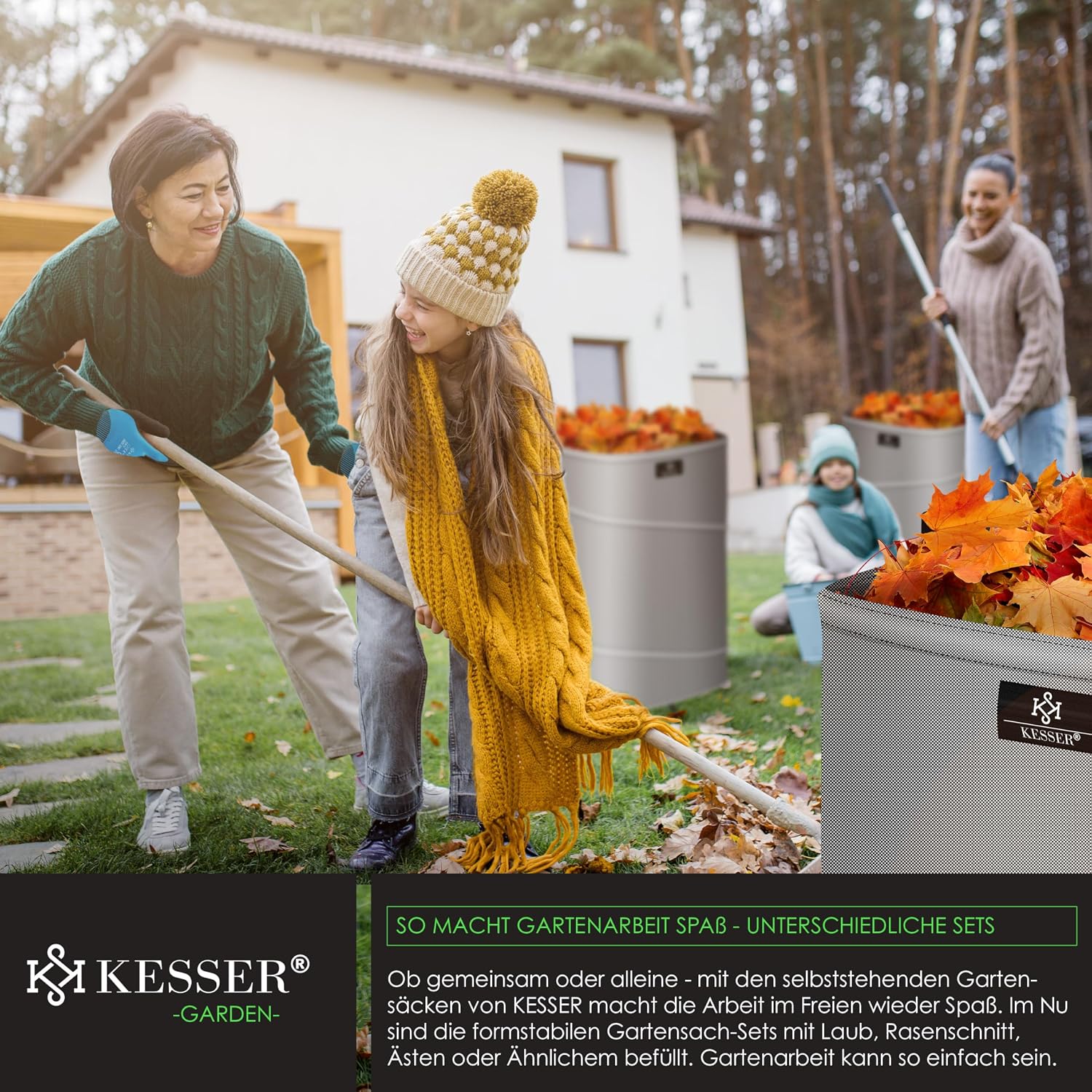 Detalle de KESSER Pop-Up-Gartensack 73L Laubsack – Selbststehend mit Griffe, inkl. Handschuhe