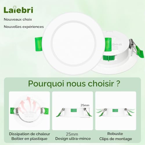 Thumbnail 1 de Laiebri Spot LED Encastrable Extra Plat 25 mm – Lot de 4, 6W, 2700–6000K, IP44