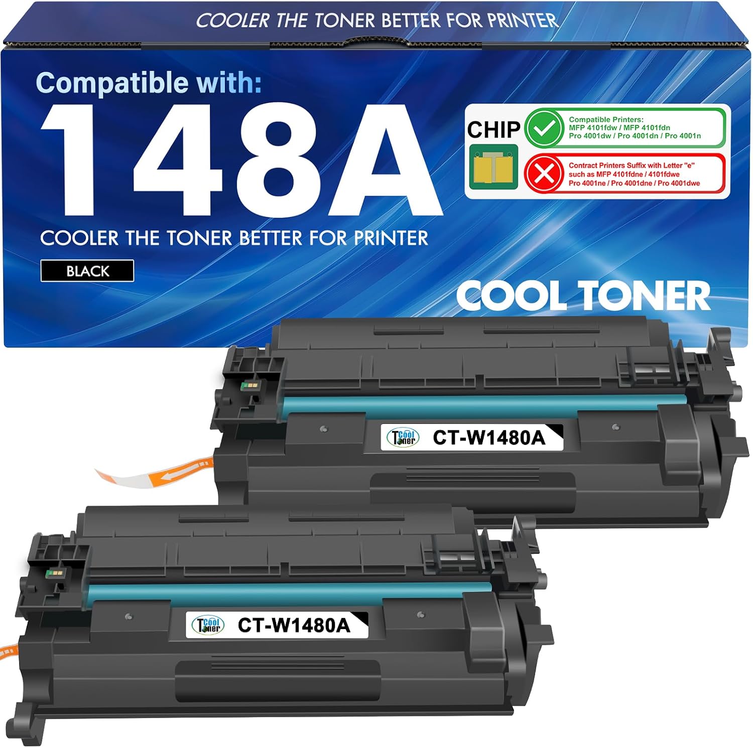 Detalle de Cool Toner 148A Black Toner Cartridge, 2-Pack with Chip, 2,900-Page Yield