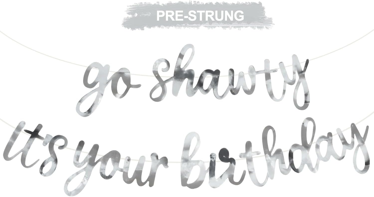 Thumbnail 6 de BEISHIDA “Go Shawty It’s Your Birthday” Black Glitter Banner (Pre-Strung, No DIY) Hip Hop Theme