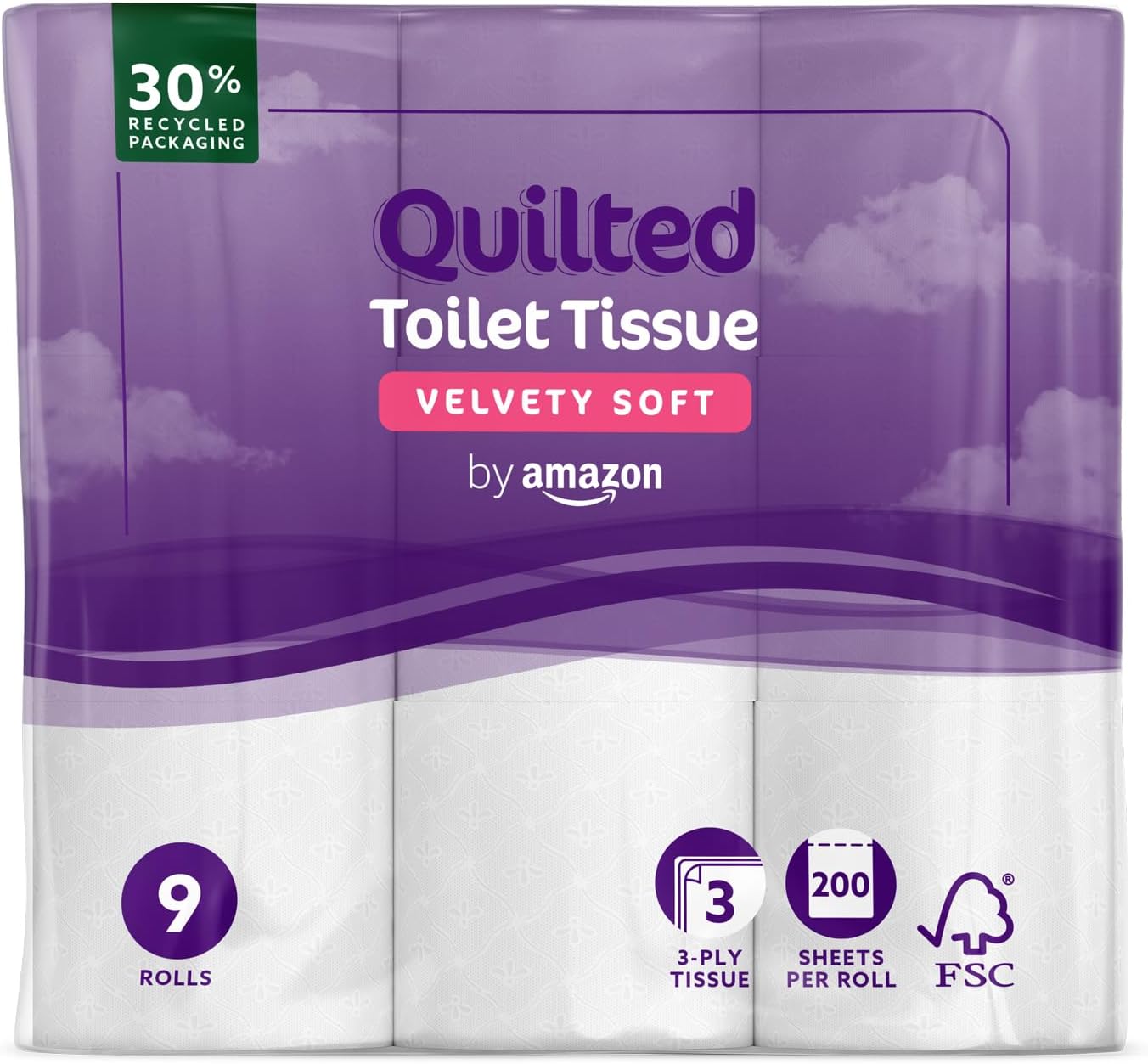 Detalle de By Amazon Papier Toilette 3 Épaisseurs Matelassé — 36 Rouleaux (4 paquets de 9), FSC