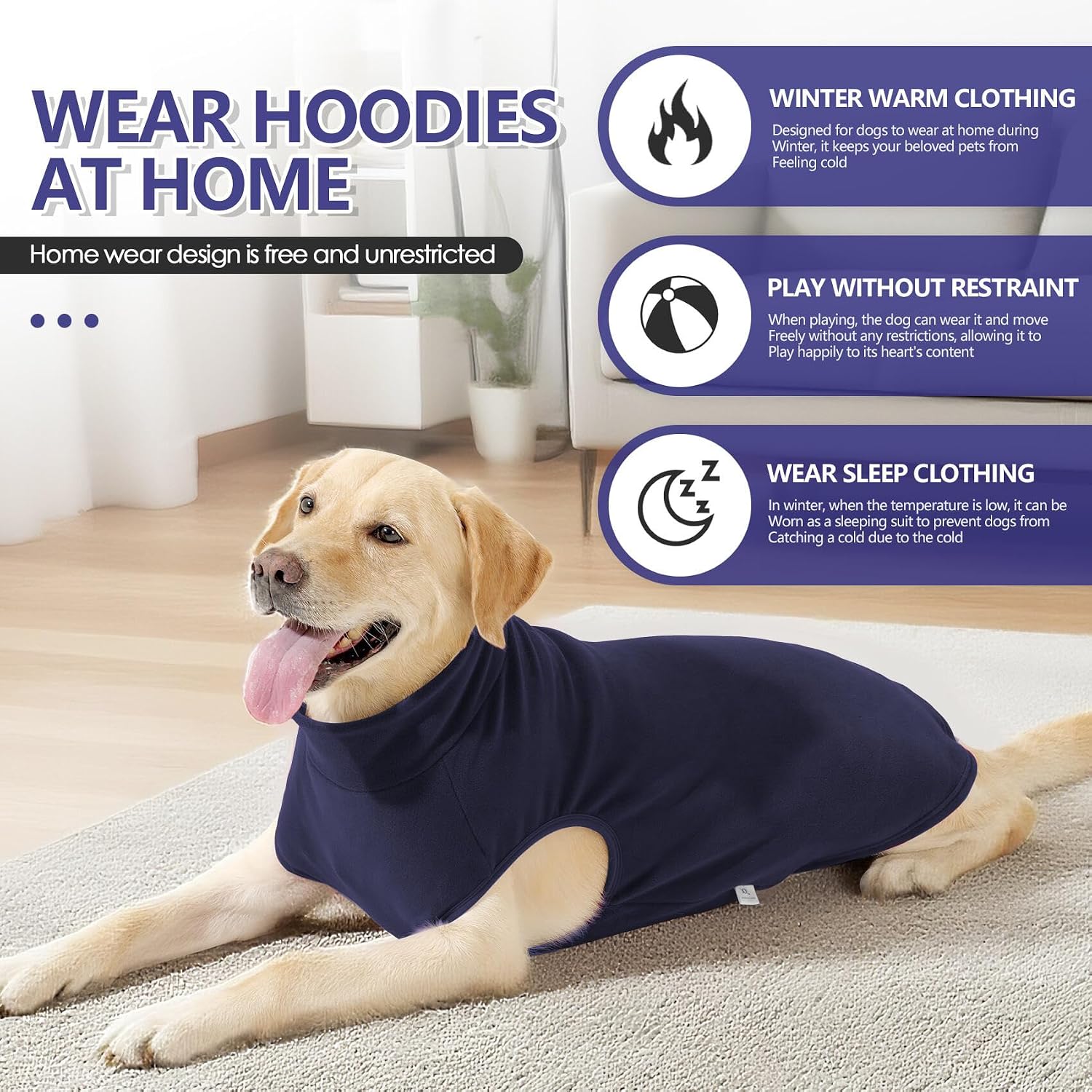 Detalle de BT Bear Dog Winter Coat (Blue) – soft warm fleece jacket vest for medium to large dogs