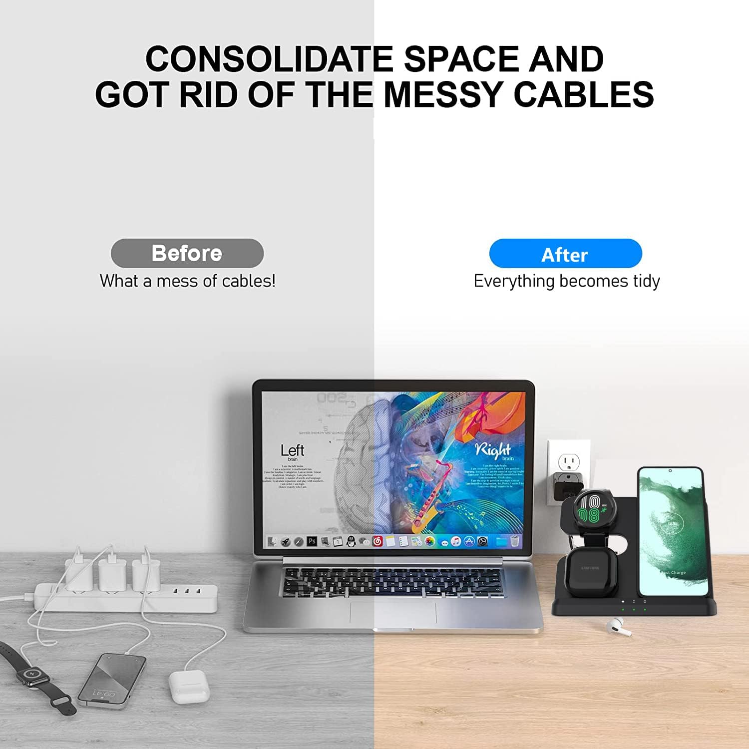 Detalle 2 de 3-in-1 Wireless Charger for Samsung phones, Galaxy Watch and Buds (10W stand + magnetic watch holder)
