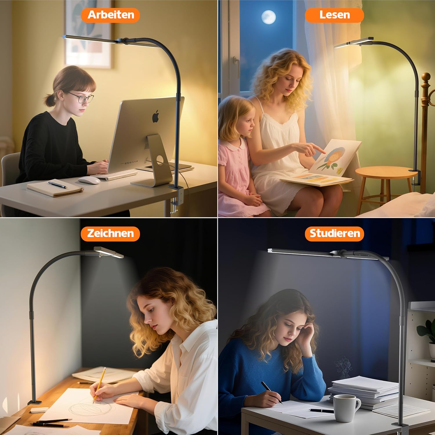 Thumbnail 6 de Doppelkopf Schreibtischlampe LED Dimmbar – 1200 Lumen, 5 Farbtemperaturen, 5 Helligkeiten, Klemme