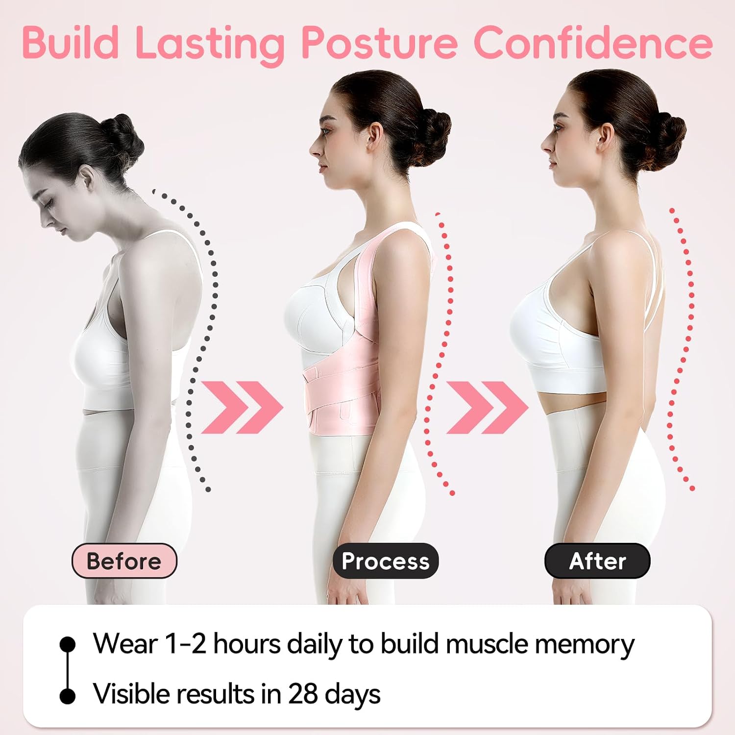 Detalle de babaka Posture Corrector for Women — Invisible, Lightweight Back Brace (Pink, Medium, 29''-35'' Waist)